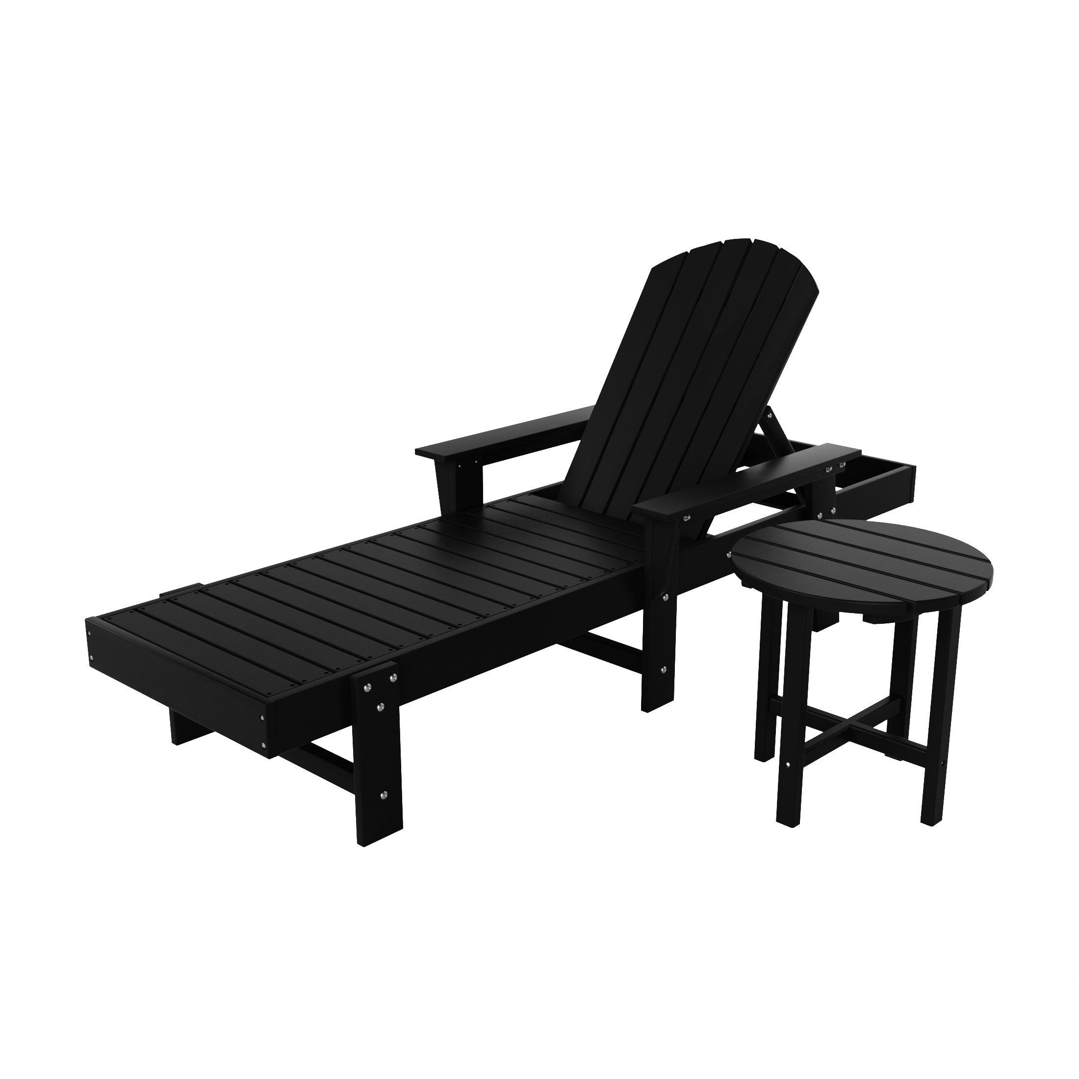 Portside 2-Piece Outdoor Wheeled Classic Poly Adirondack Chaise Lounge with Arms and Round Side Table Set - Costaelm