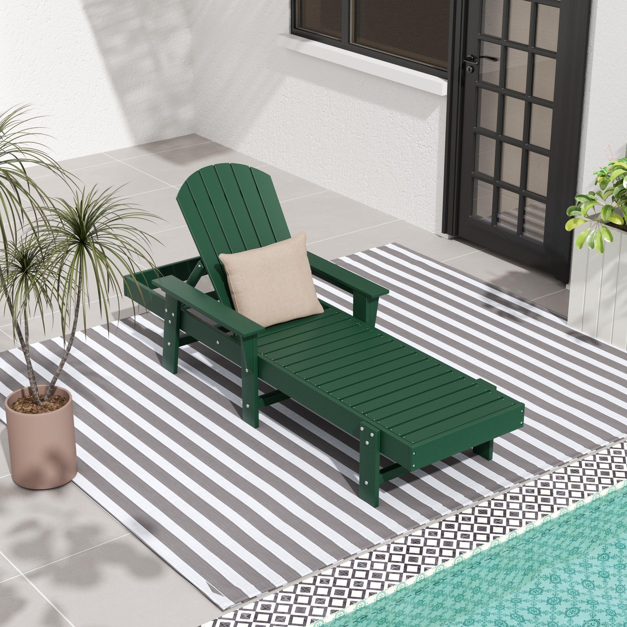 Portside Outdoor Wheeled Classic Poly Adirondack Chaise Lounge with Arms - Costaelm