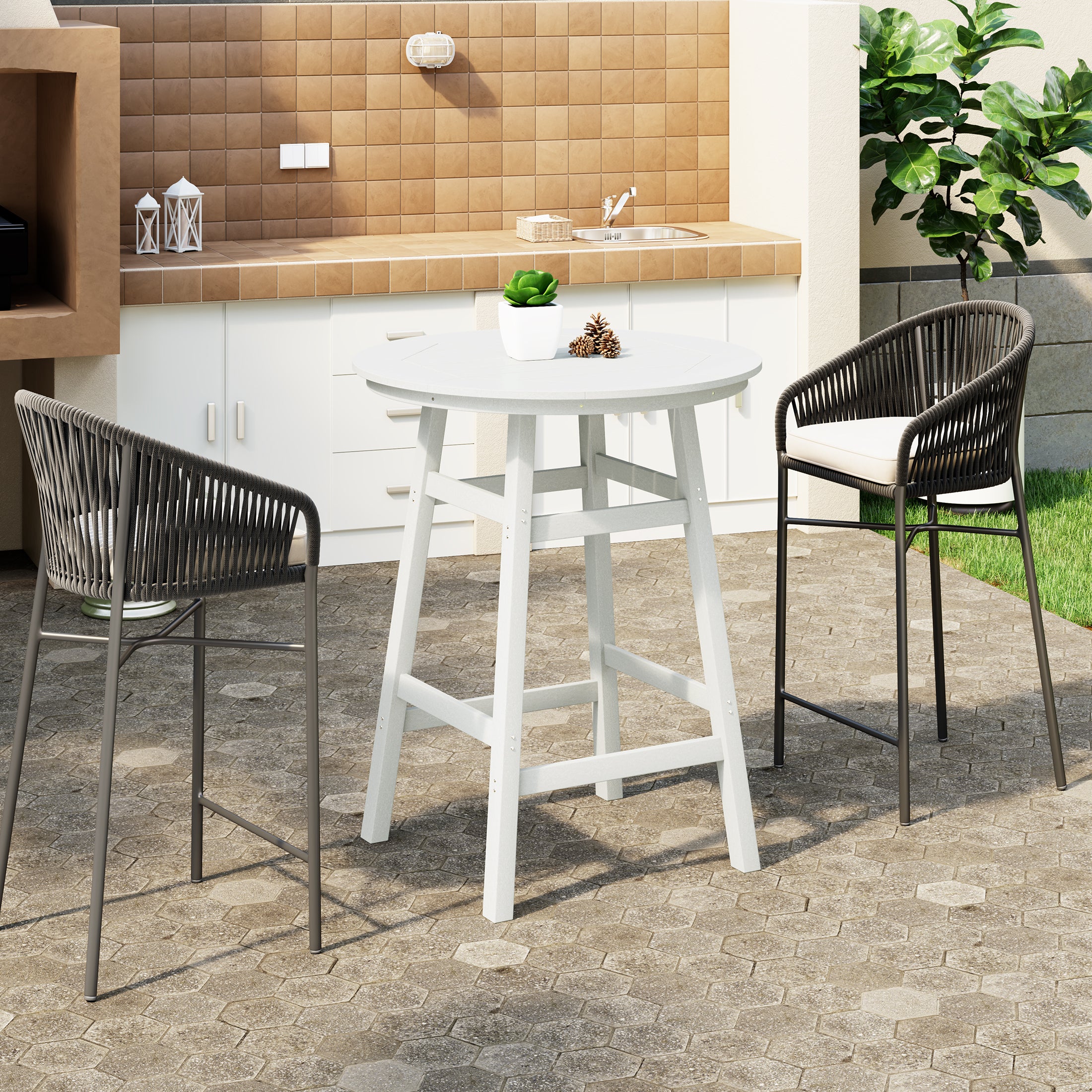 Paradise Outdoor 35" HDPE Round Patio Bar Height Table