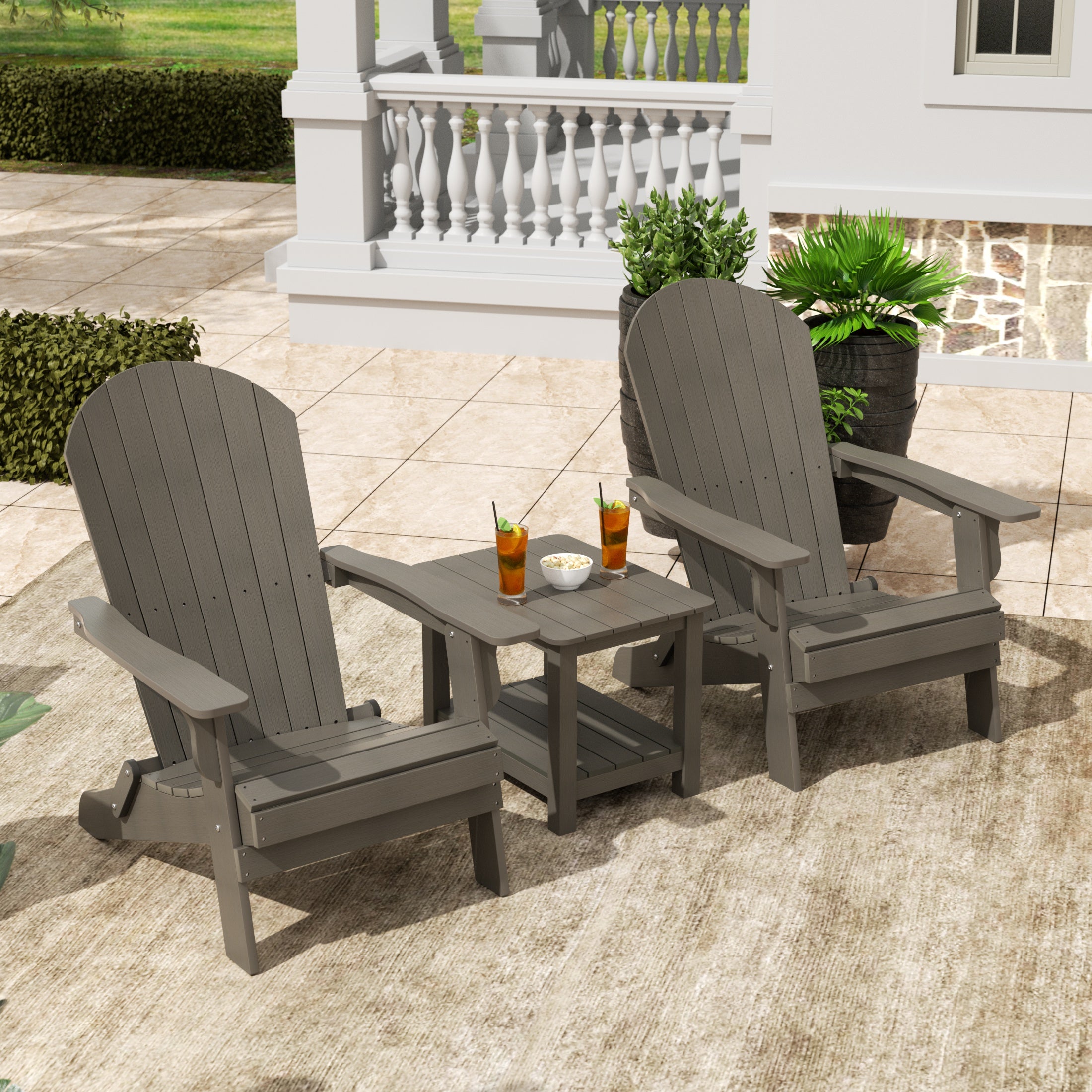 Florence 3PC HIPS Outdoor Adirondack Seashell Chair Set With Side Table
