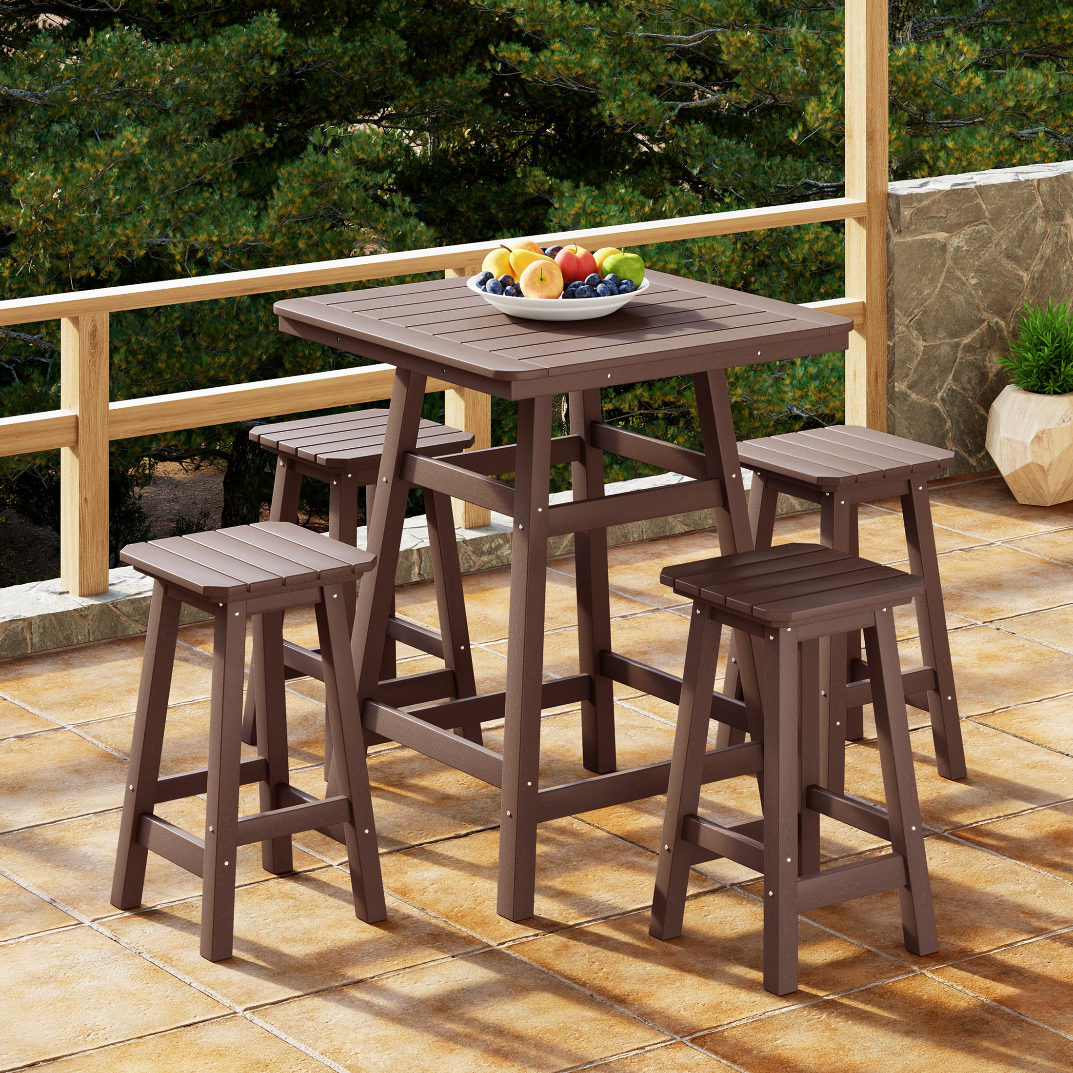 Paradise 5-Piece HDPE Outdoor Patio Dining Bar Bistro Table Set with Counter High Bar Stool