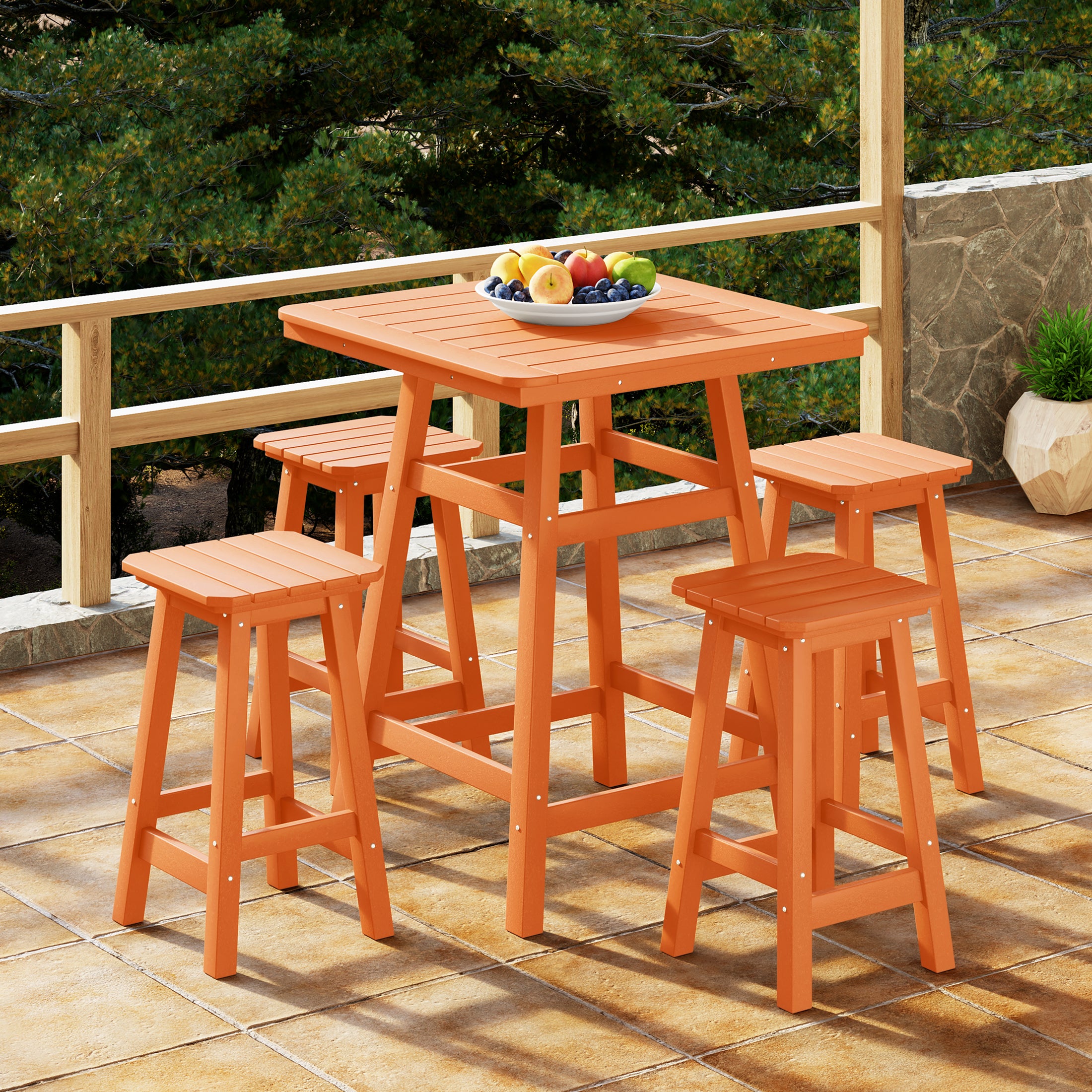 Paradise 5-Piece HDPE Outdoor Patio Dining Bar Bistro Table Set with Counter High Bar Stool