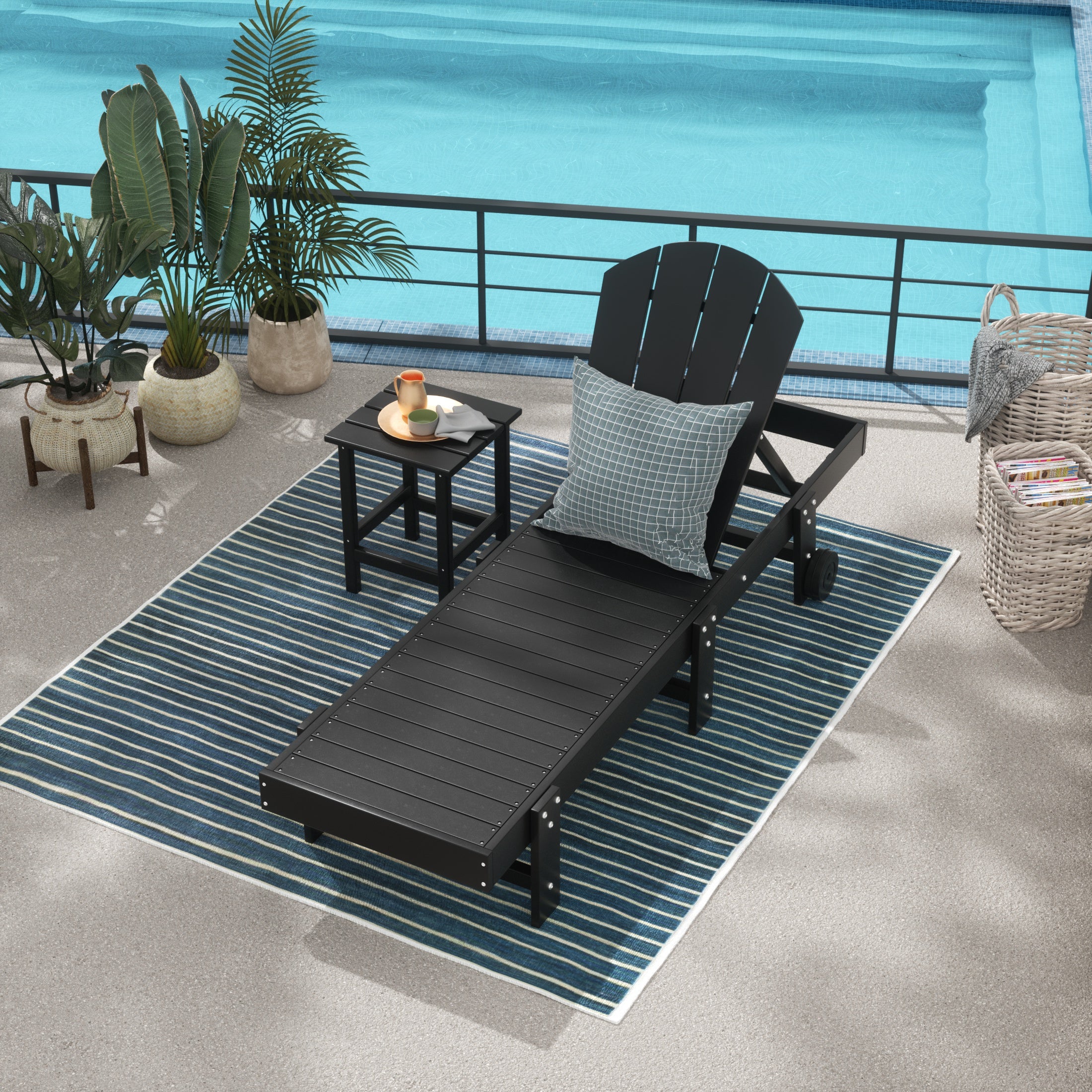 Paradise 2 Piece Adirondack Poly Reclining Chaise Lounge With Wheels