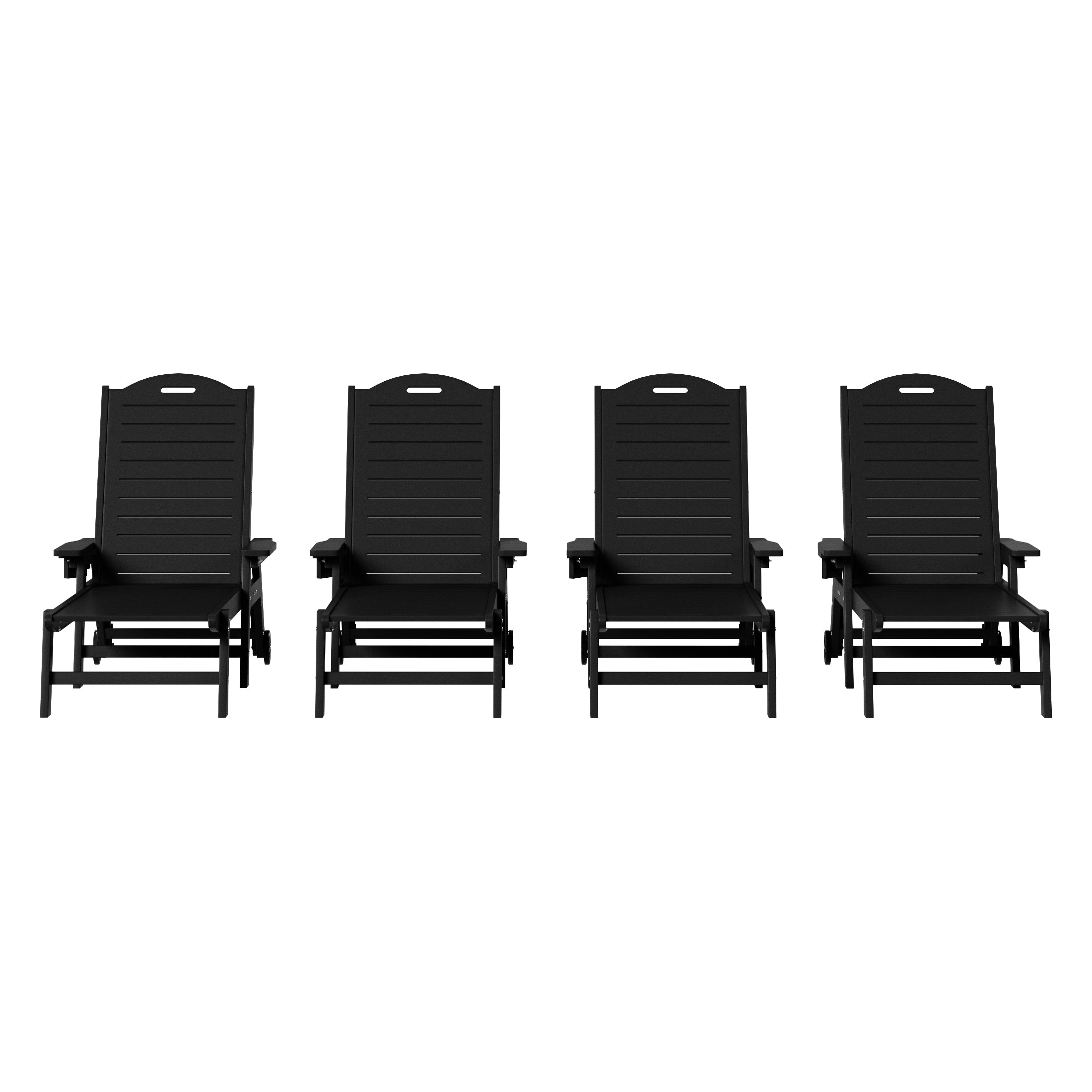 Lago Outdoor HDPE Patio Chaise Lounges With Wheels & Cup Holder (Set of 4)