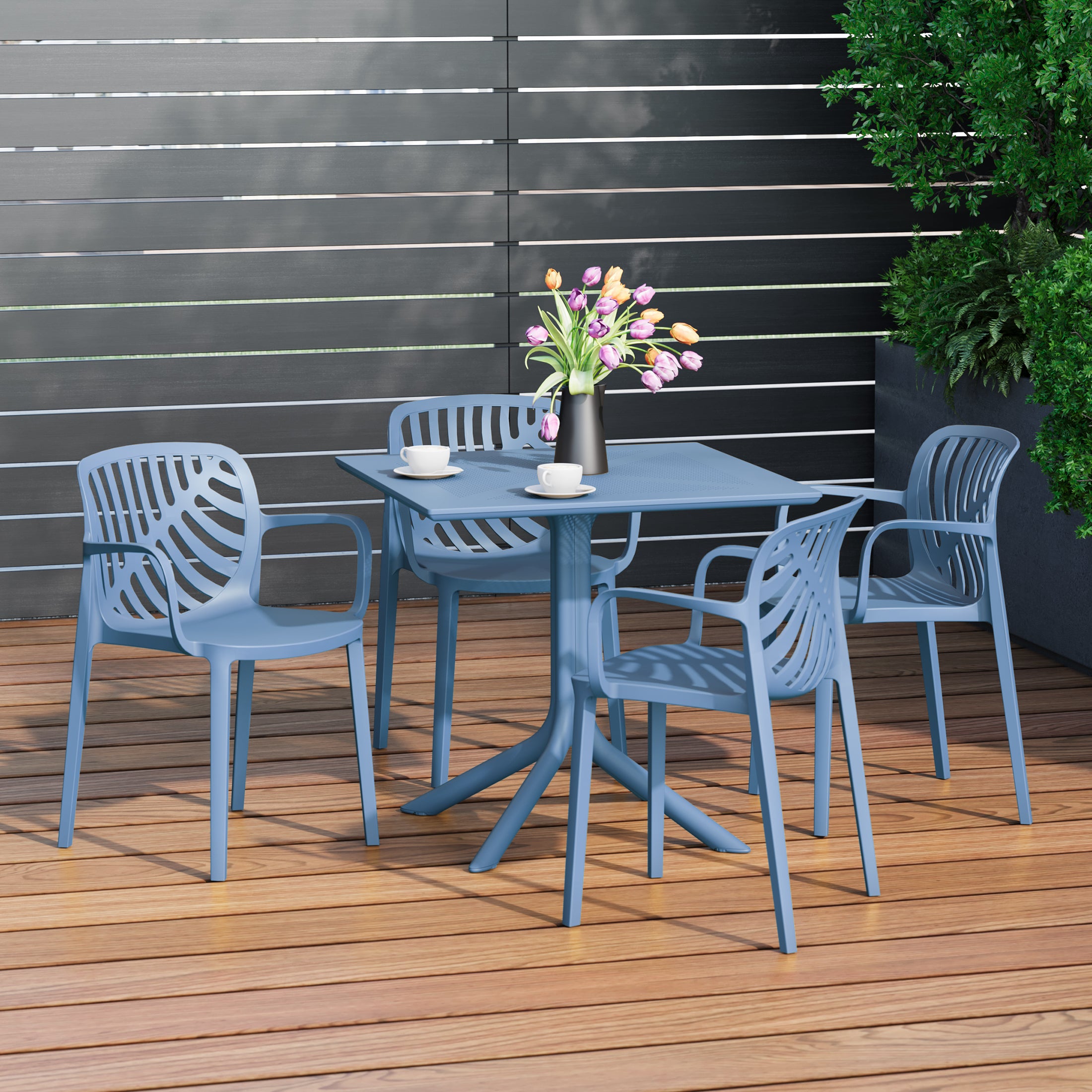 Sunshine 5-Piece Outdoor Resin Square Patio Dining Table Set with Modern Stackable Patio Dining Chairs