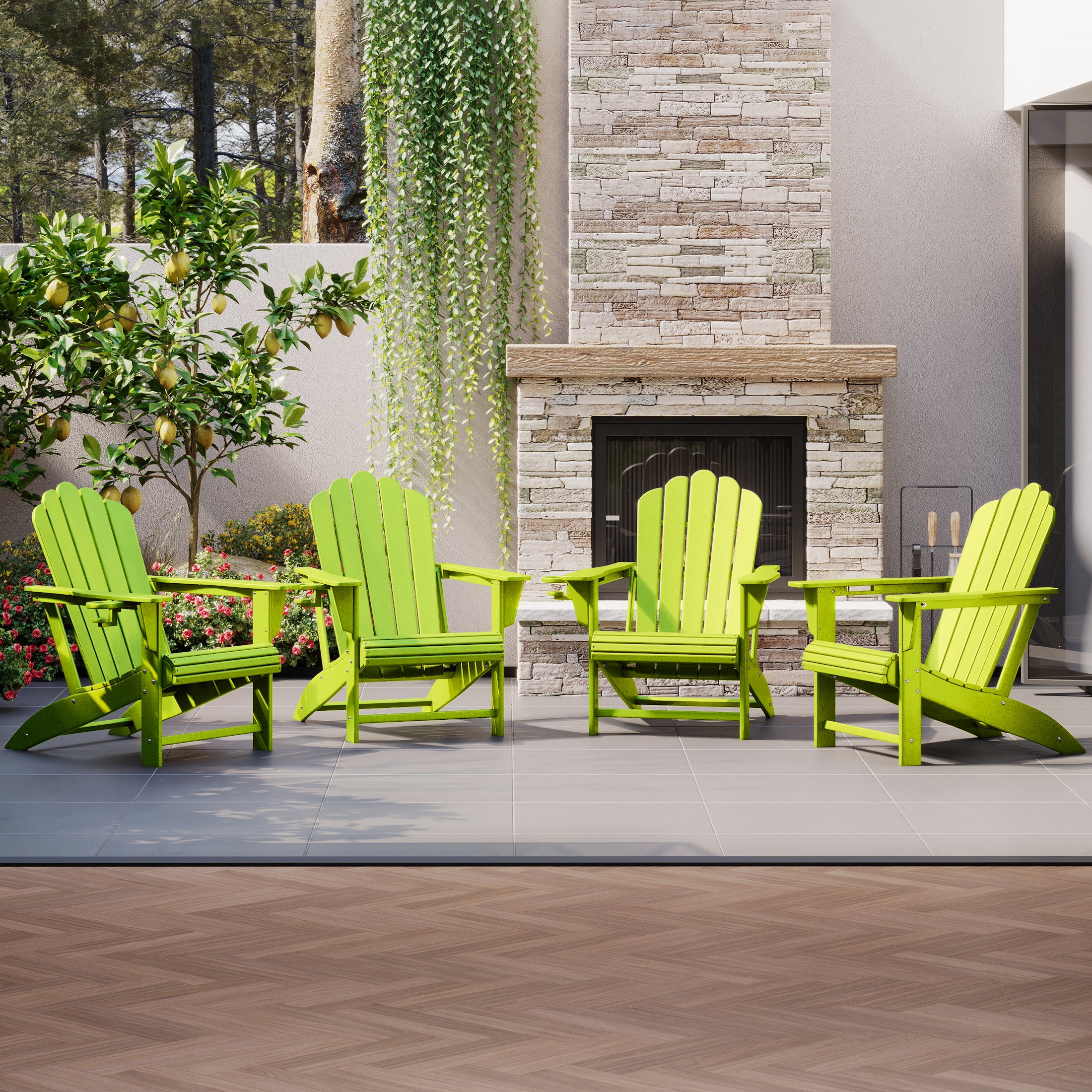 Lakeview Outdoor Patio HDPE Adirondack Chairs With Cup Holders (Set of 4)