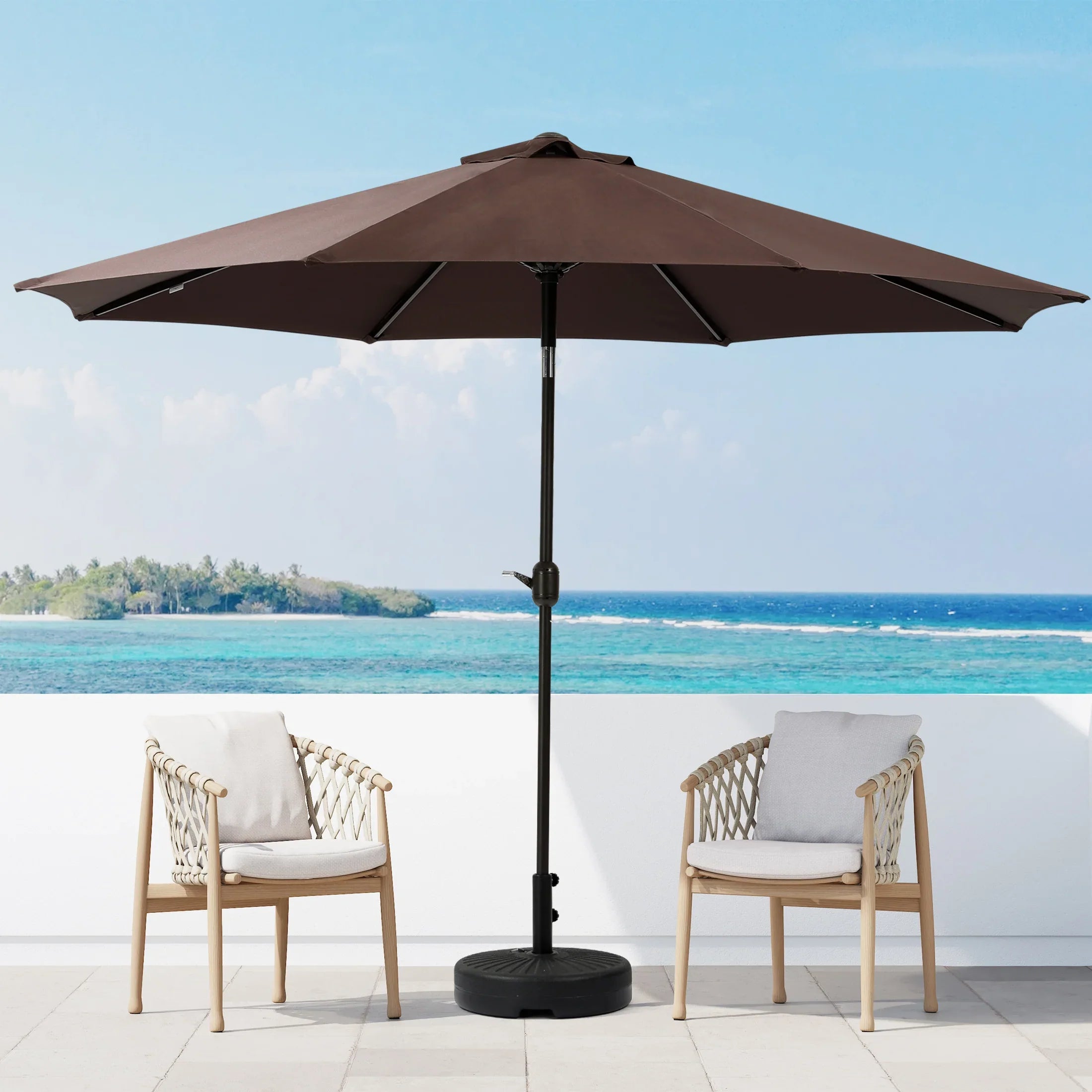flame&shade 9 foot half patio umbrella Cabana 9 ft. Patio Table Umbrella with tilt and crank features