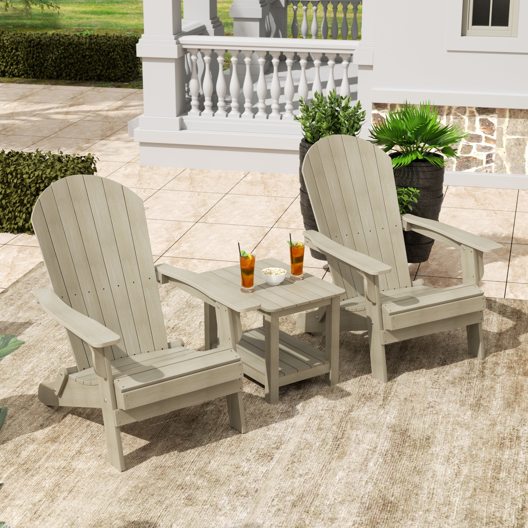 Florence 3PC HIPS Outdoor Adirondack Seashell Chair Set With Side Table