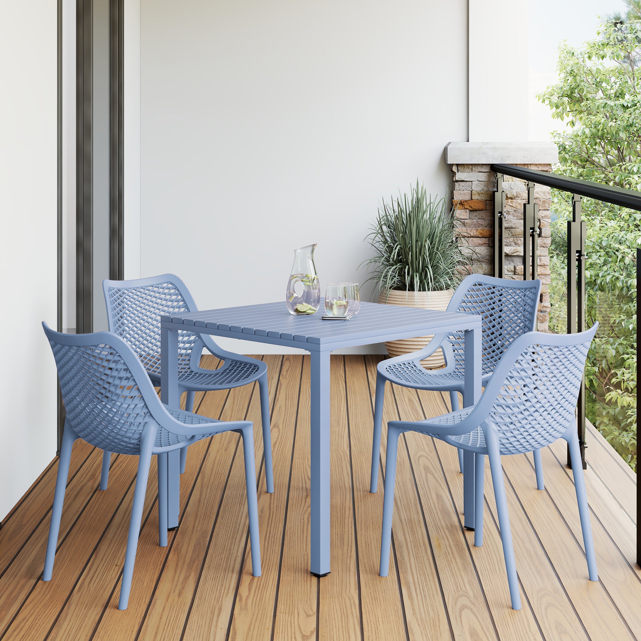 Sunshine 5-Piece Outdoor Patio Metal Frame Dining Table Set with Stackable Patio Dining Chairs