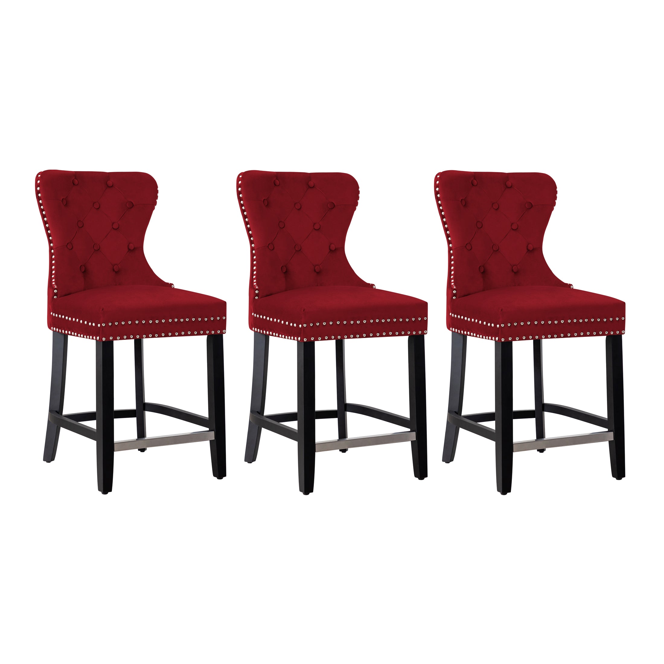 Hank 24" Tufted Velvet Counter Stool (Set of 3)