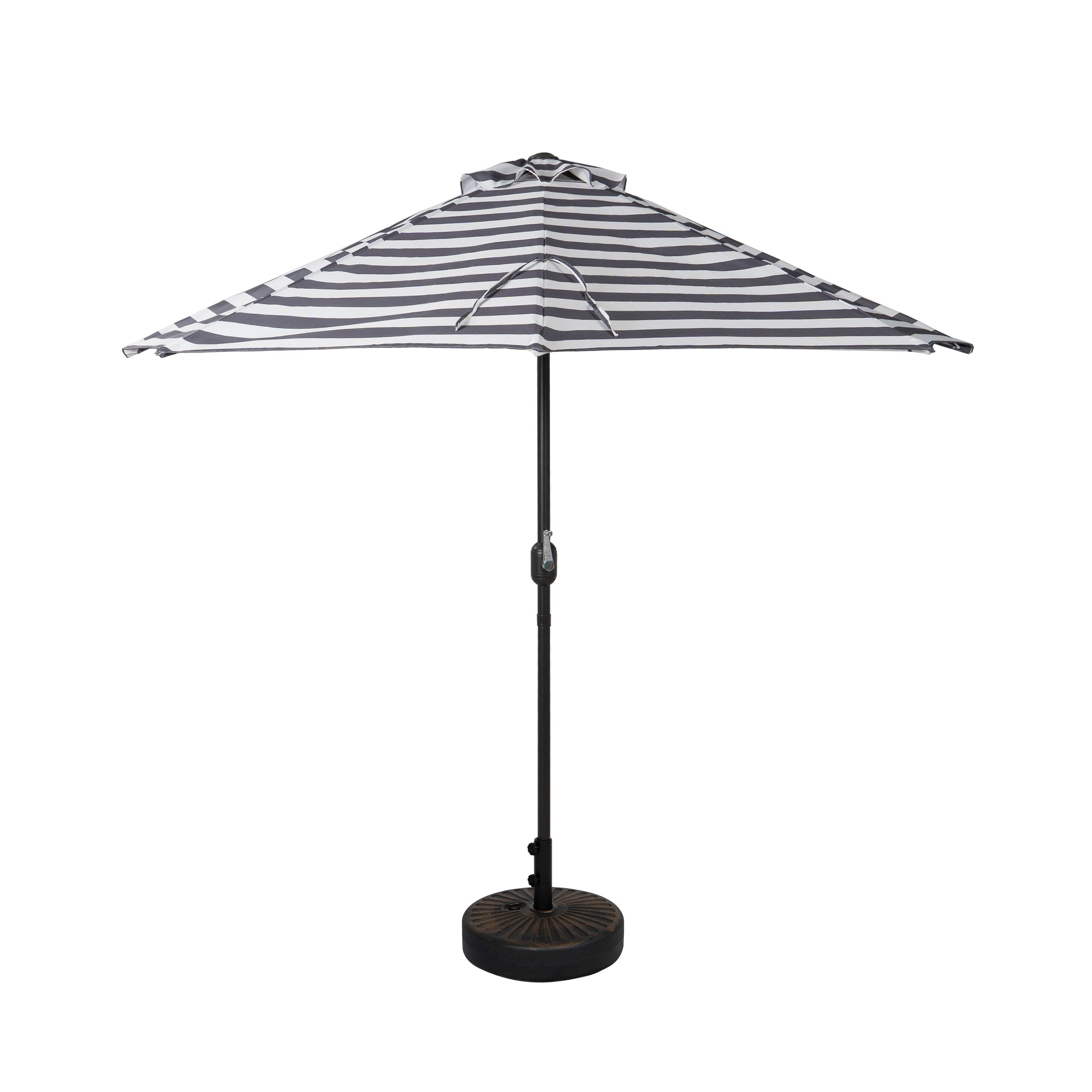Easton 9 ft. Aluminum Half Market Crank Lift Patio Umbrella with Base