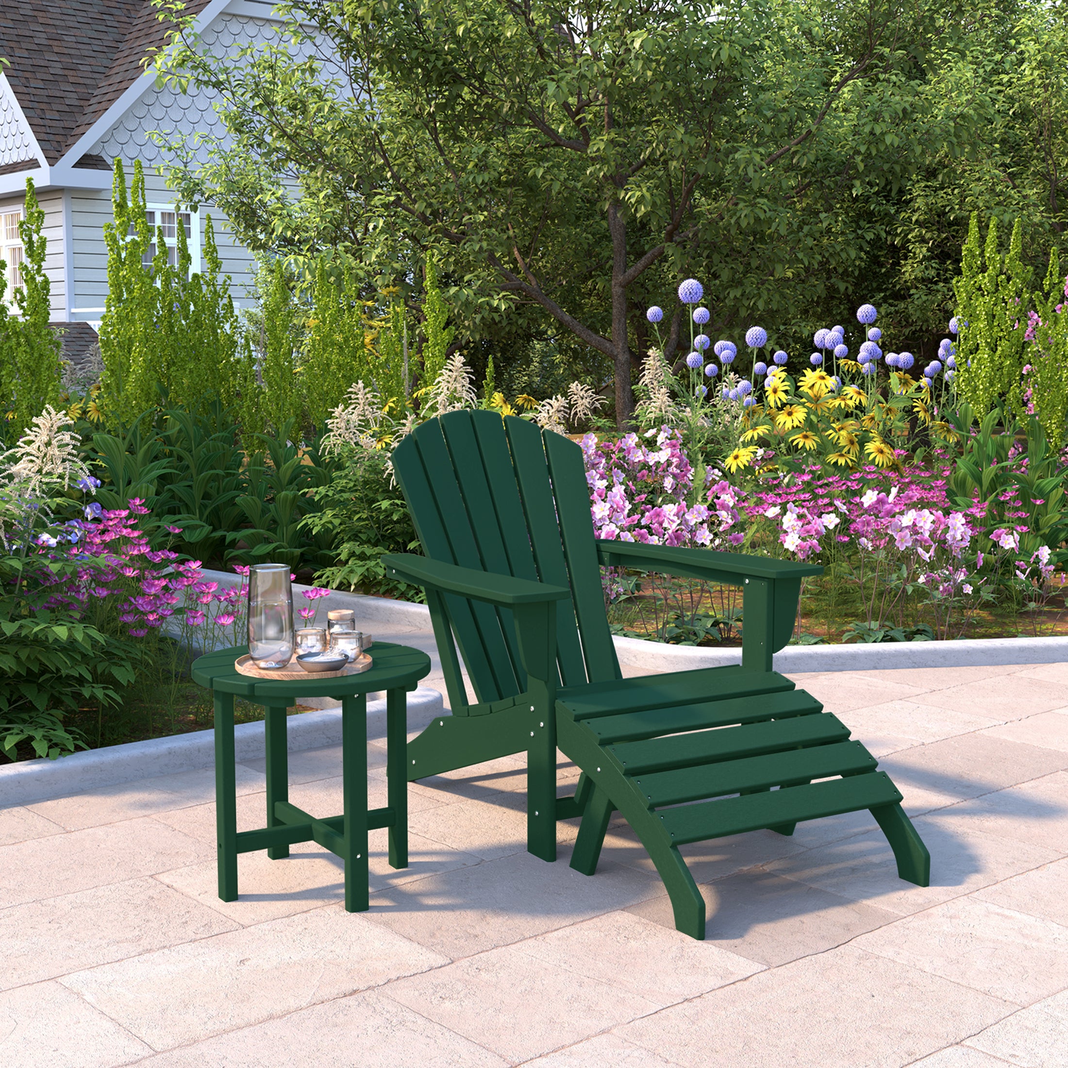 Portside Outdoor Adirondack Chair With Ottoman And Side Table 3-Piece Set