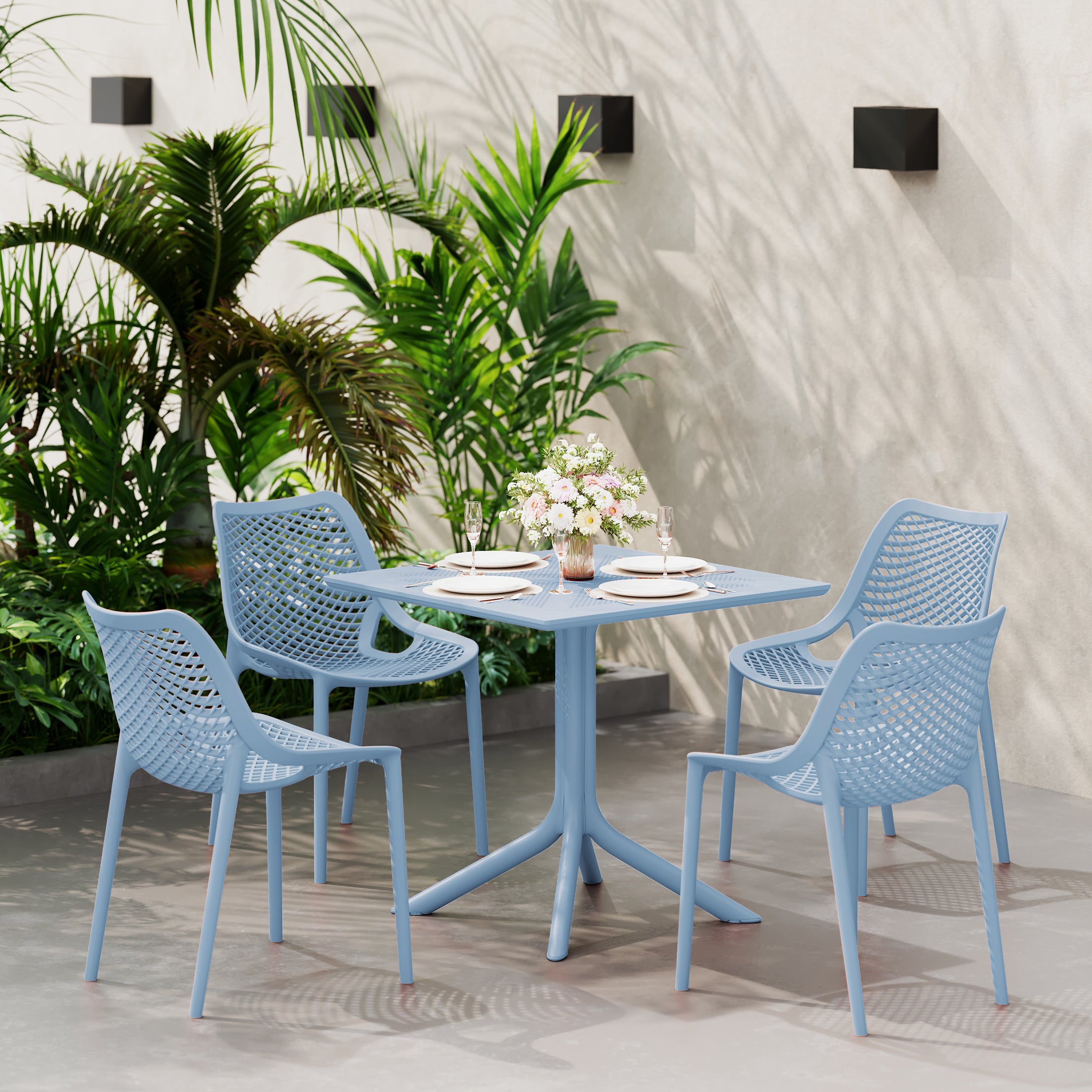 Sunshine 31.5" Square Plastic Outdoor Patio Dining Table for 4