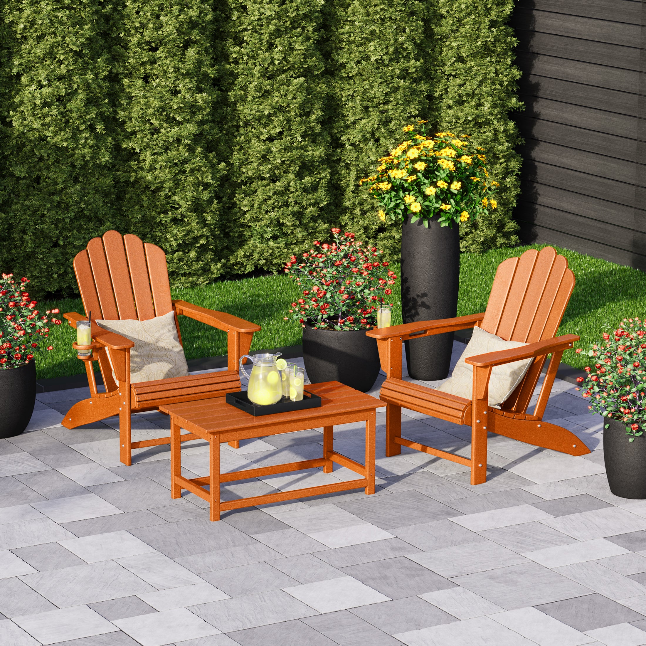 Lakeview 3-Piece Adirondack Chairs with Cup Holders and Coffee Table S