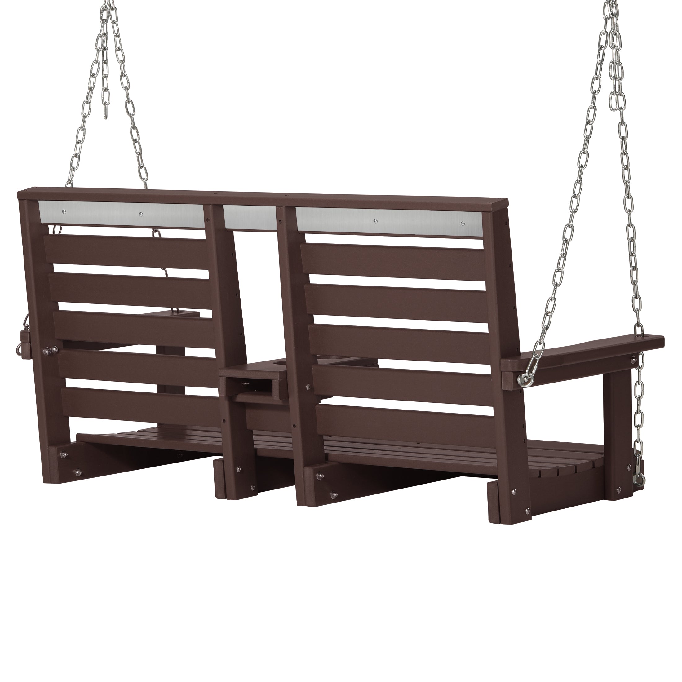 Charleston Outdoor HDPE 54" Front Hanging Porch Swing Bench With Cupholders