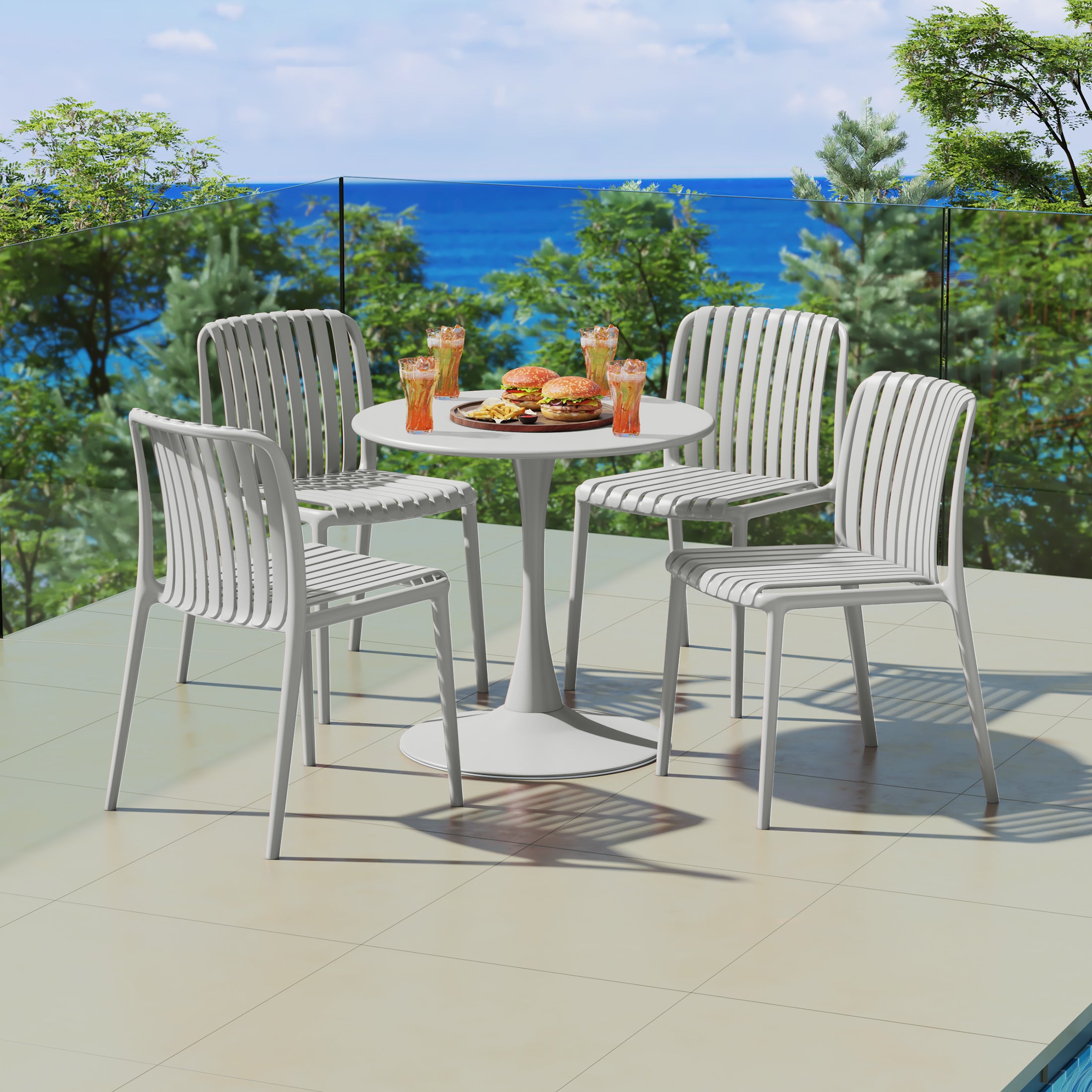 Sunshine 5-Piece Outdoor Metal Dining Table Set And Stackable Resin Patio Chairs