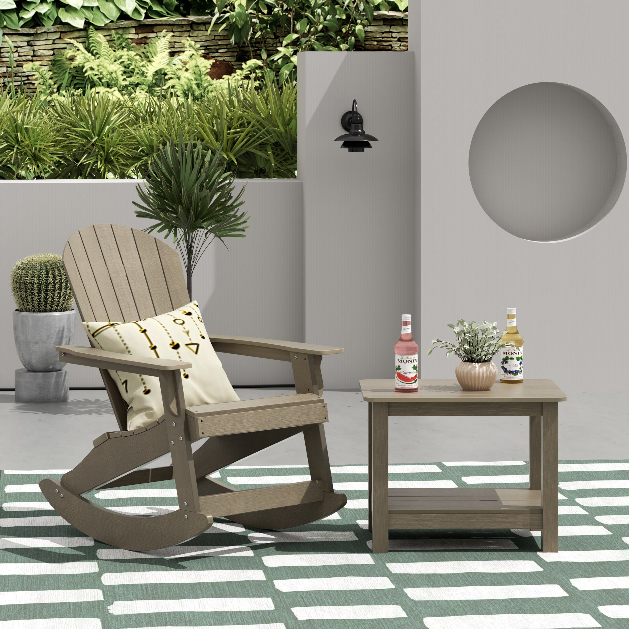 Florence 2-Piece HIPS Outdoor Rocking Adirondack Chair With Side Table
