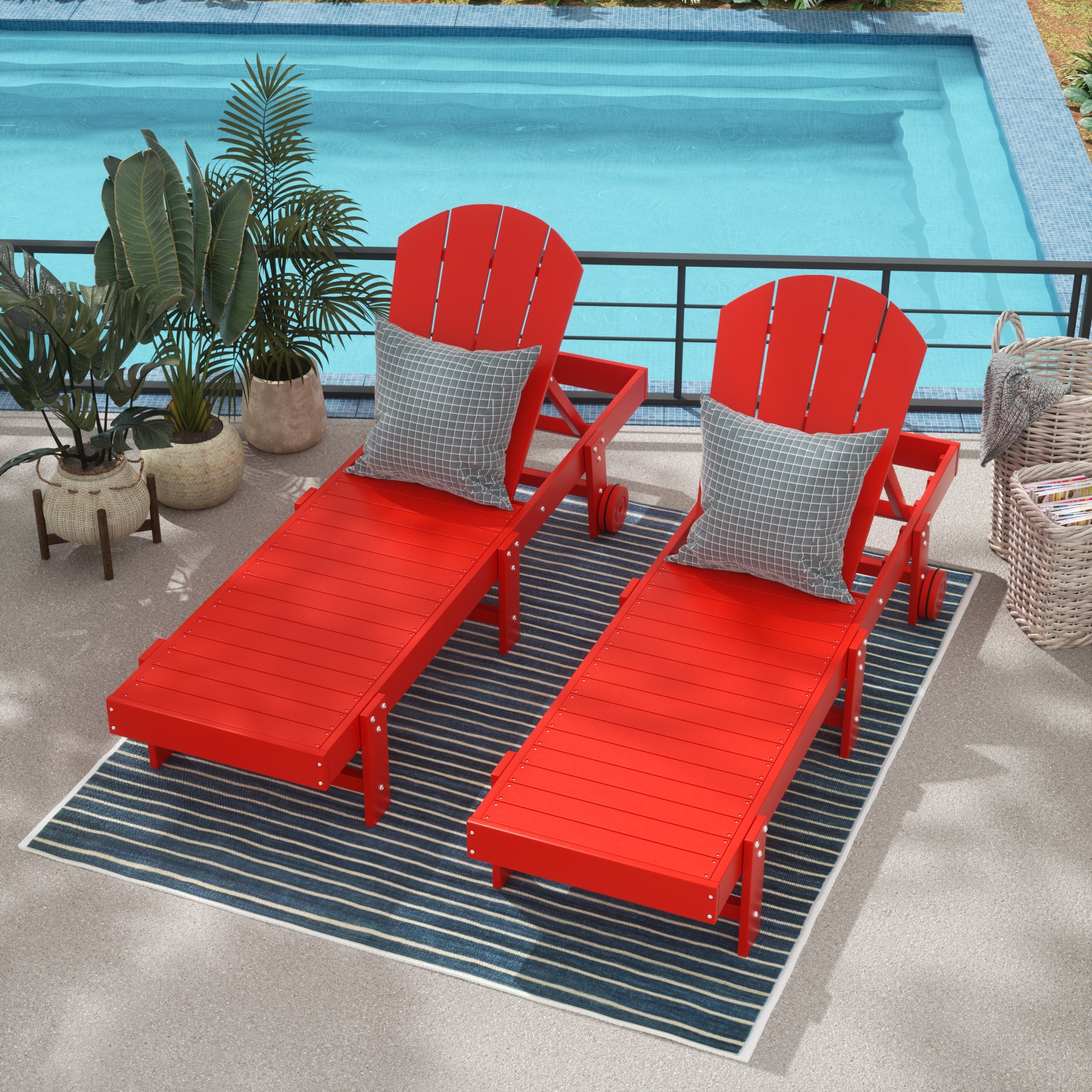 Paradise Adirondack Poly Reclining Chaise Lounge With Wheels (Set Of 2)