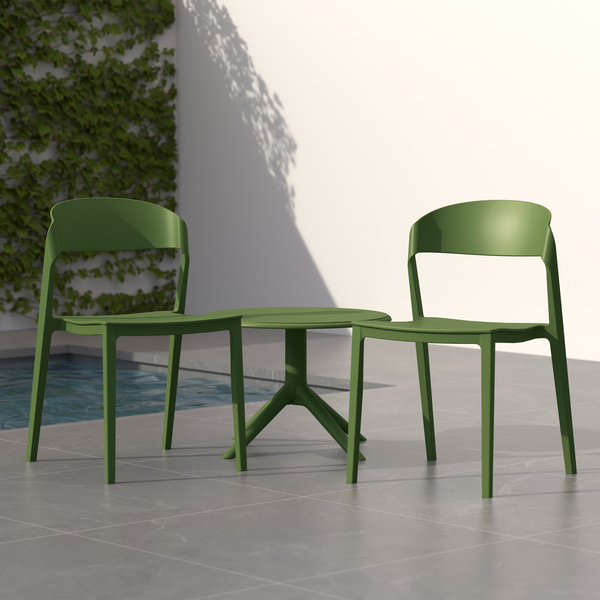 Sunshine Outdoor Modern Stackable Plastic Patio Bistro Dining Side Chairs (Set of 2)
