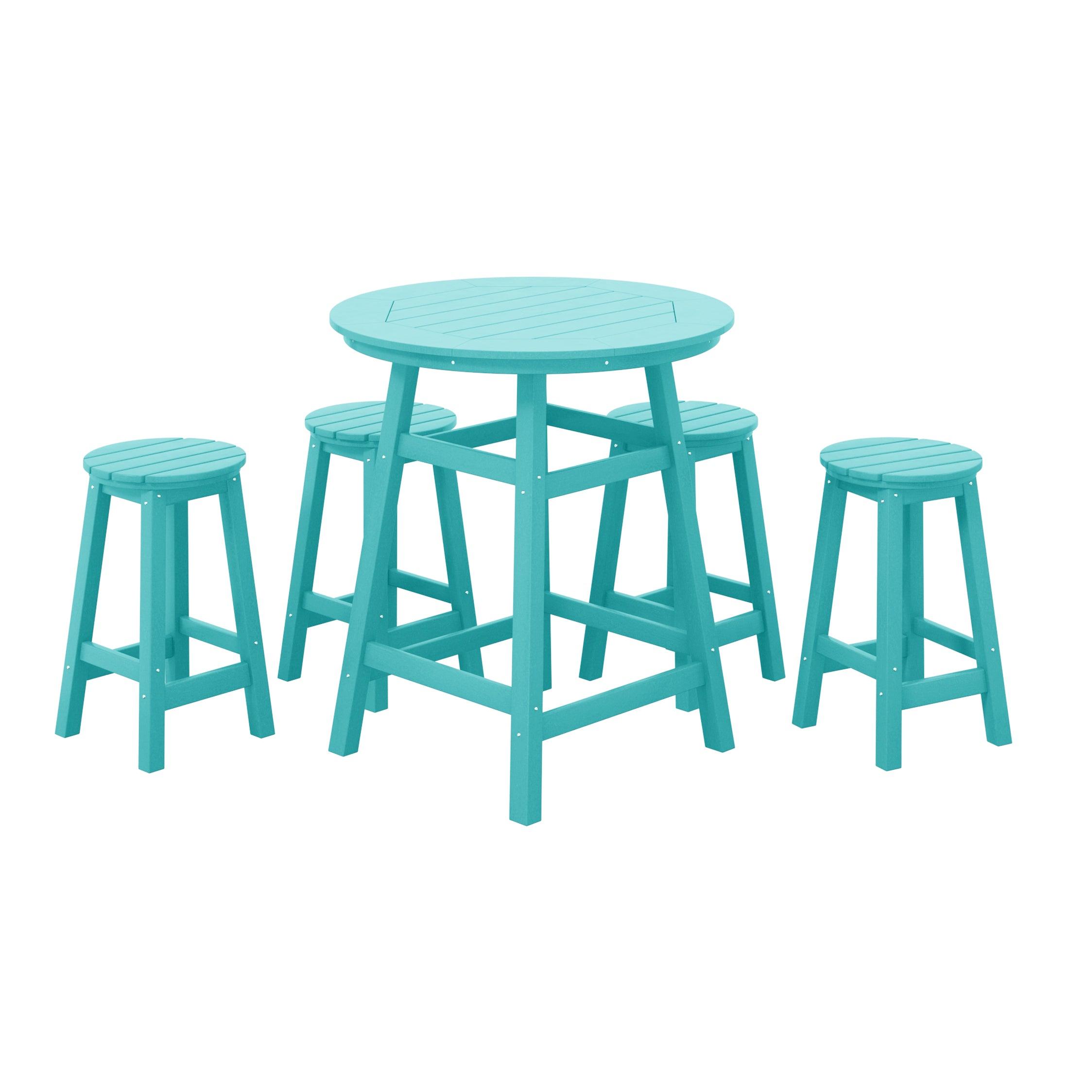 Paradise 5-Piece HDPE Outdoor Patio Bar Dining Set With Counter Height Bar Stools