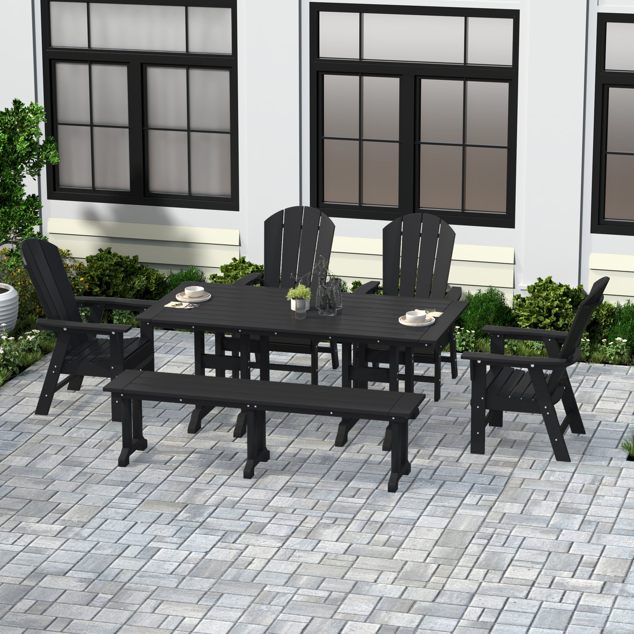 Paradise 6 Piece Outdoor Patio Dining Table and Armchair Dining Bench Set
