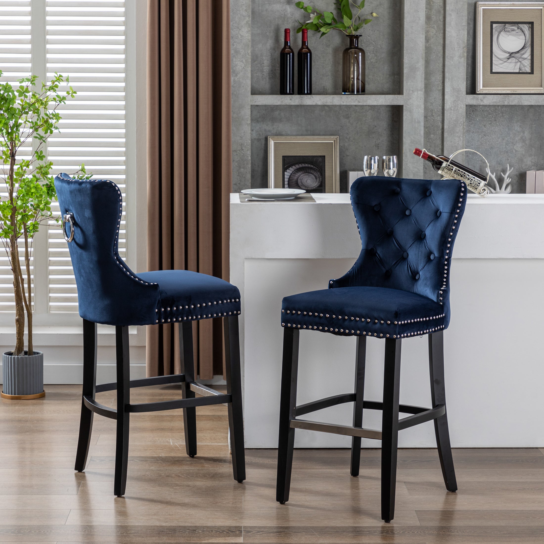 Hank 29" Tufted Velvet Bar Stool (Set of 2), Black