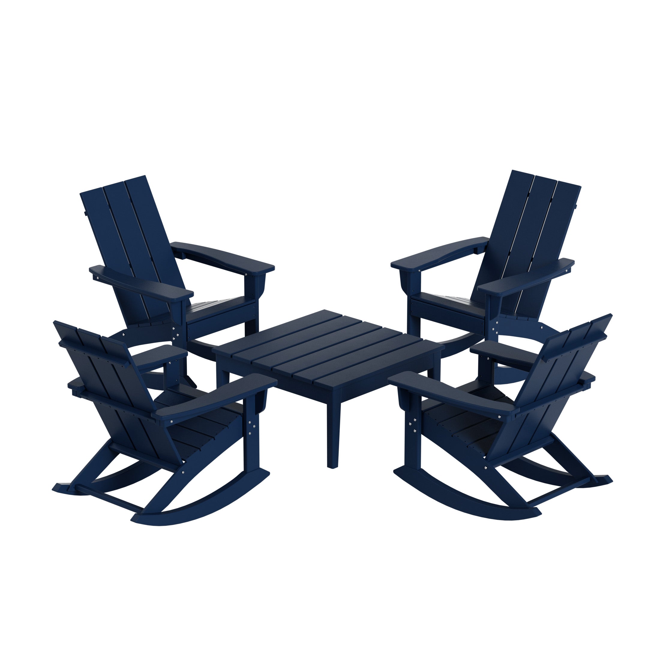 Palms 5-Piece Set Modern Plastic Outdoor Rocking Chairs with Square Side Table