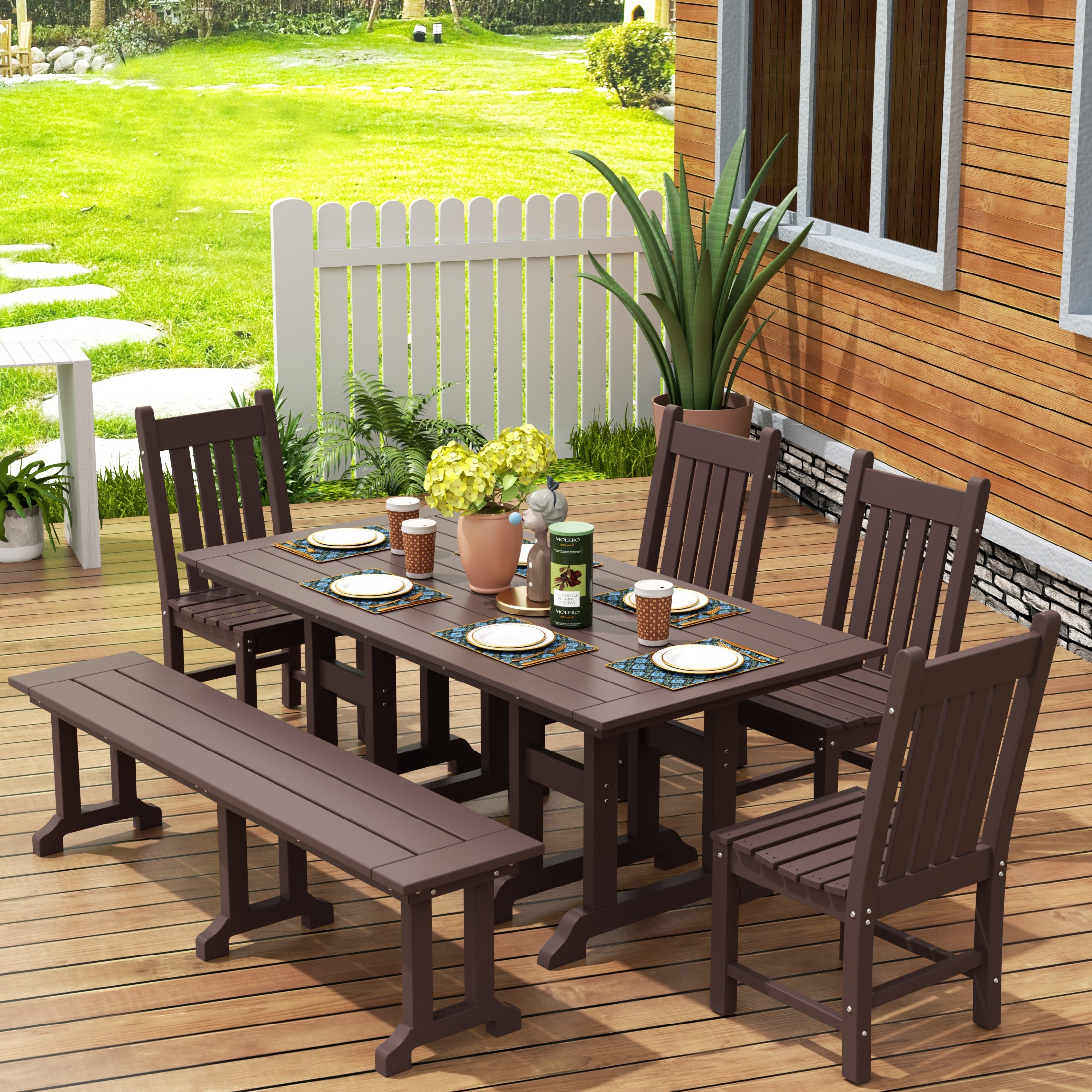 Paradise 6-Piece Outdoor Patio Dining Set Outdoor Table and Bench Chair Set