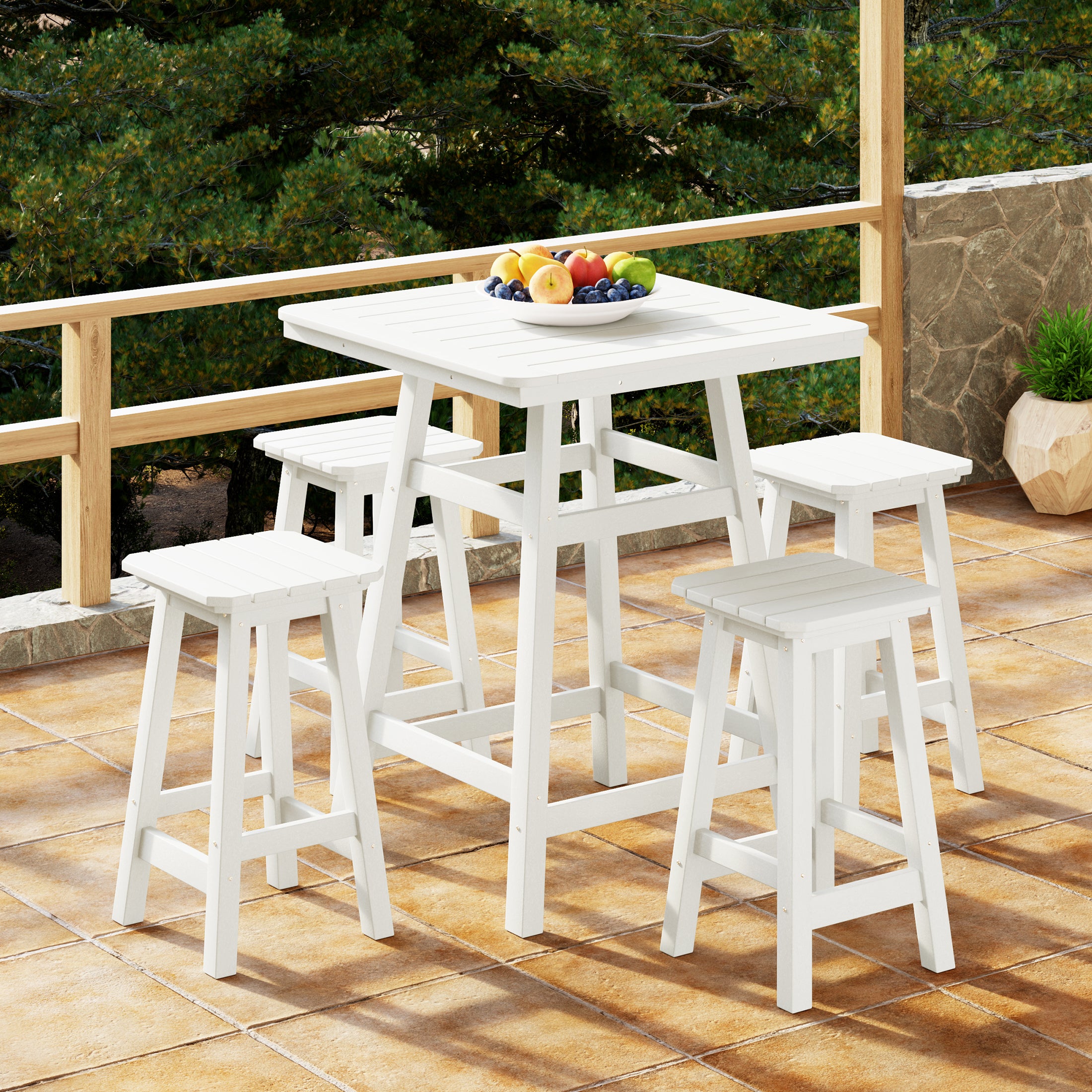 Paradise 5-Piece HDPE Outdoor Patio Dining Bar Bistro Table Set with Counter High Bar Stool