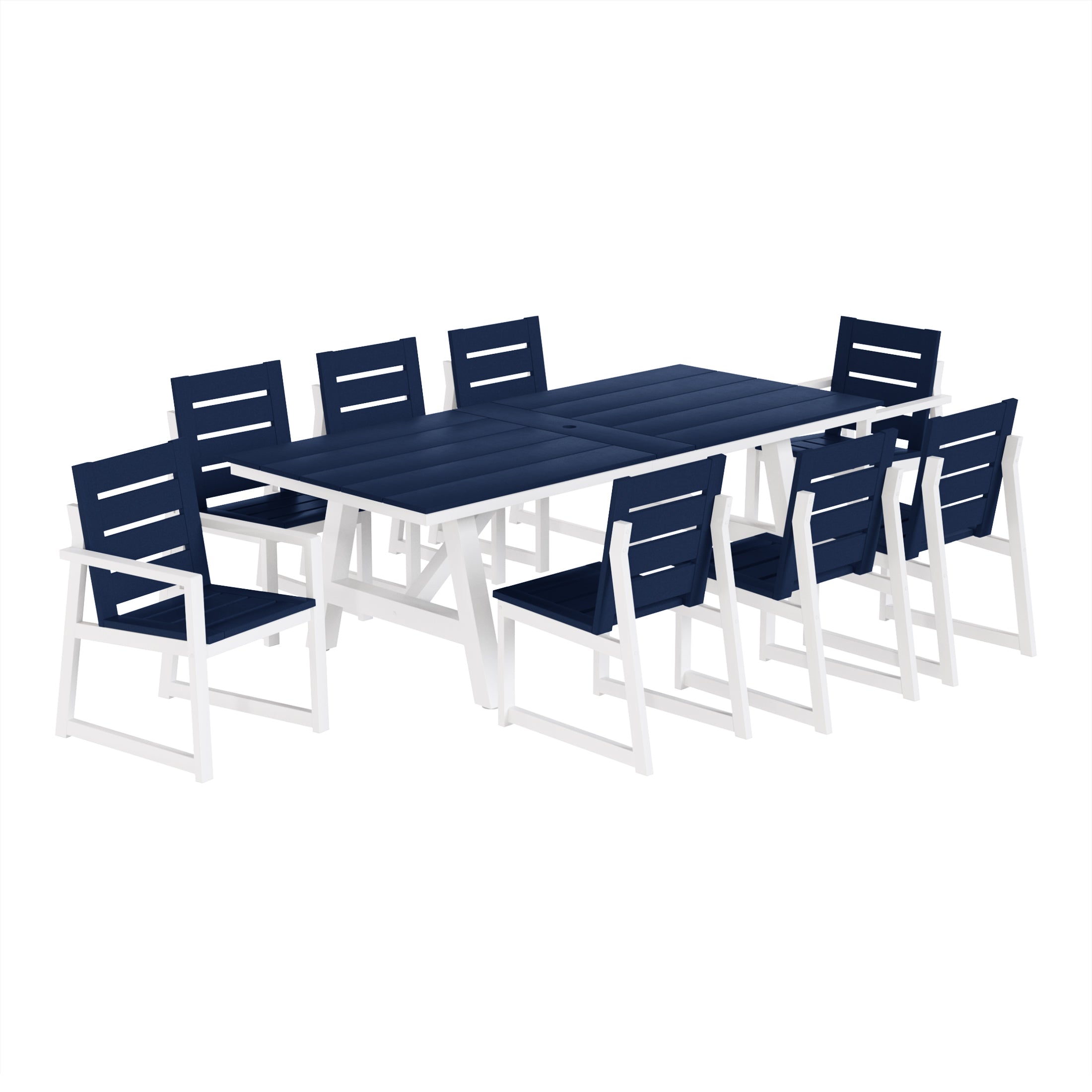 Stinson 9-Piece HDPE Outdoor Furniture Patio Dining Table With Umbrella Hole and Chairs Set For 8
