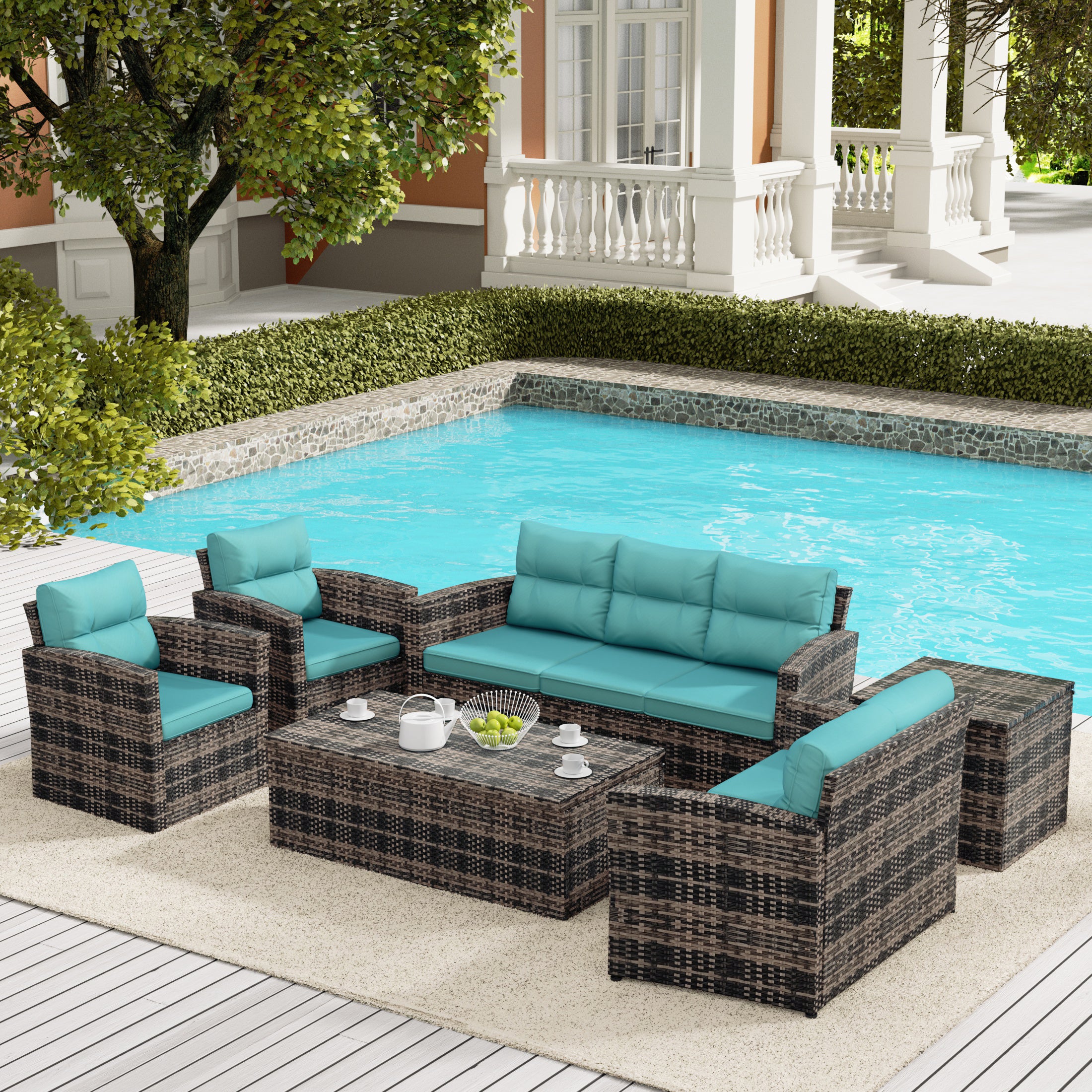 Maldives 6-Piece PE Rattan Wicker Outdoor Patio Conversation Sofa Set