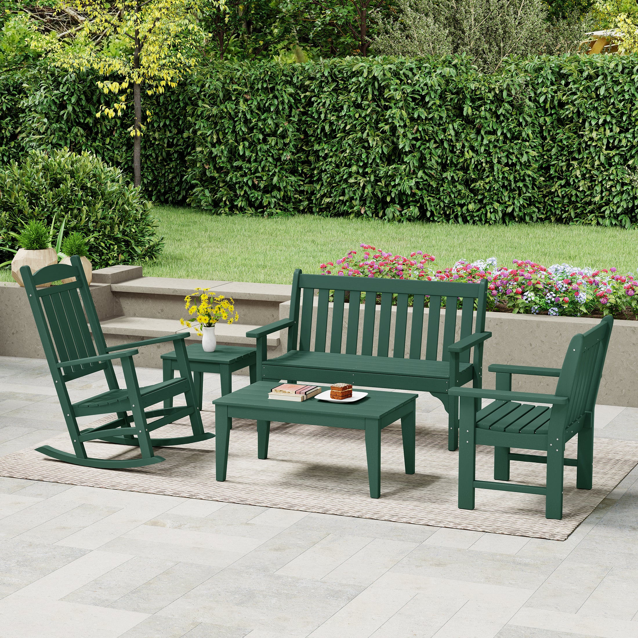 Paradise 5-Piece HDPE Outdoor Patio Furniture Couch and Rocking Chair Set