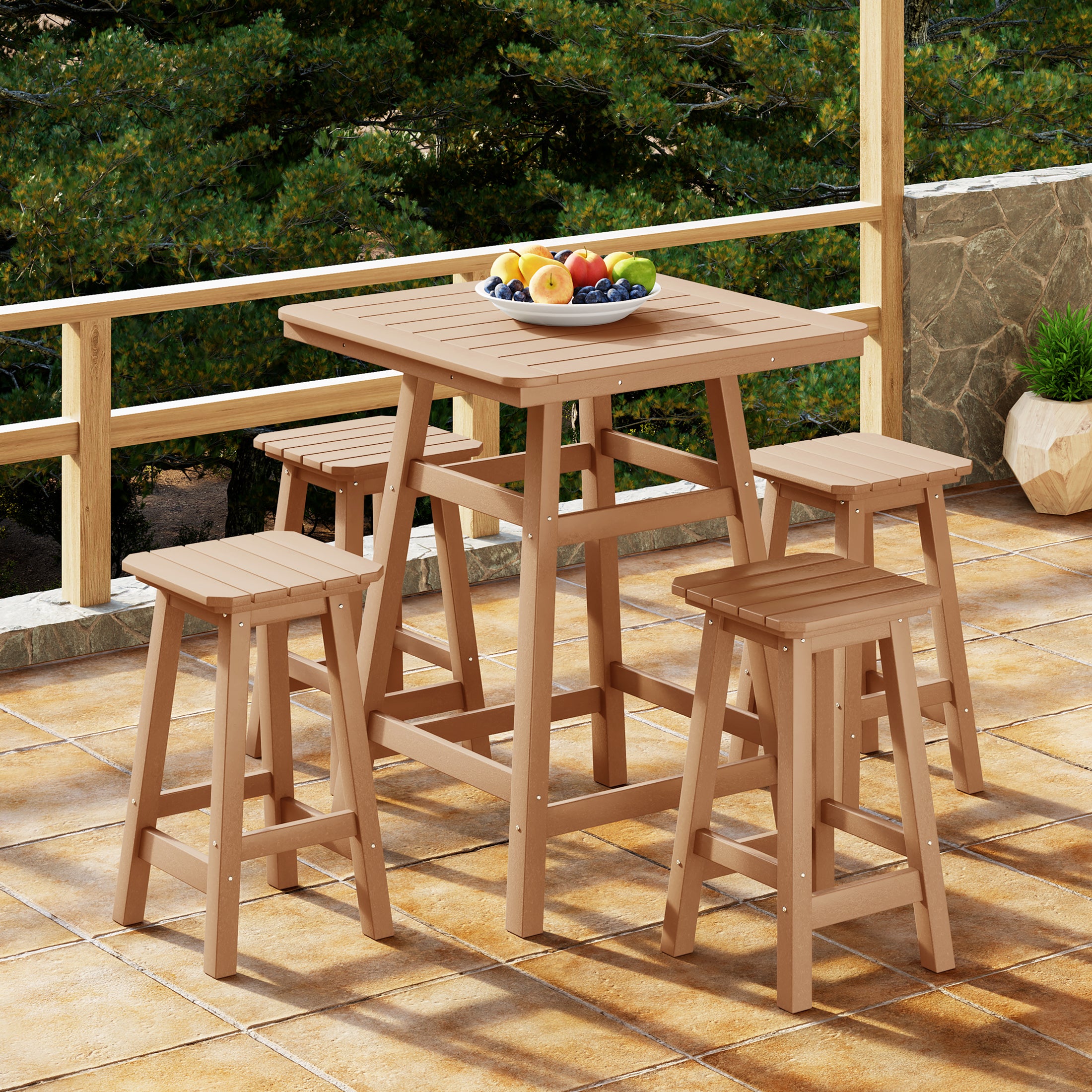 Paradise 5-Piece HDPE Outdoor Patio Dining Bar Bistro Table Set with Counter High Bar Stool