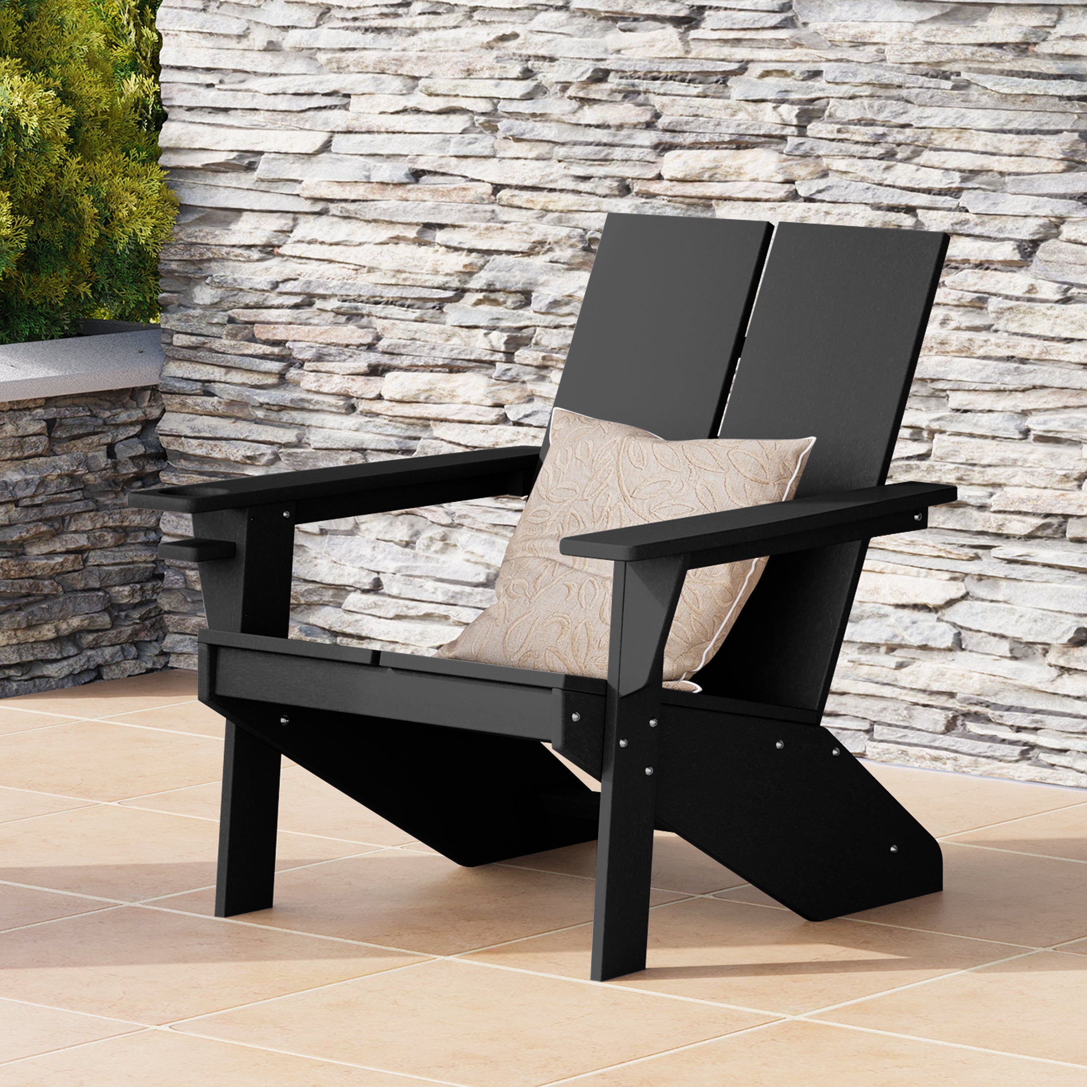 Seaview Outdoor HDPE Modern Adirondack Chair with Cup Holder