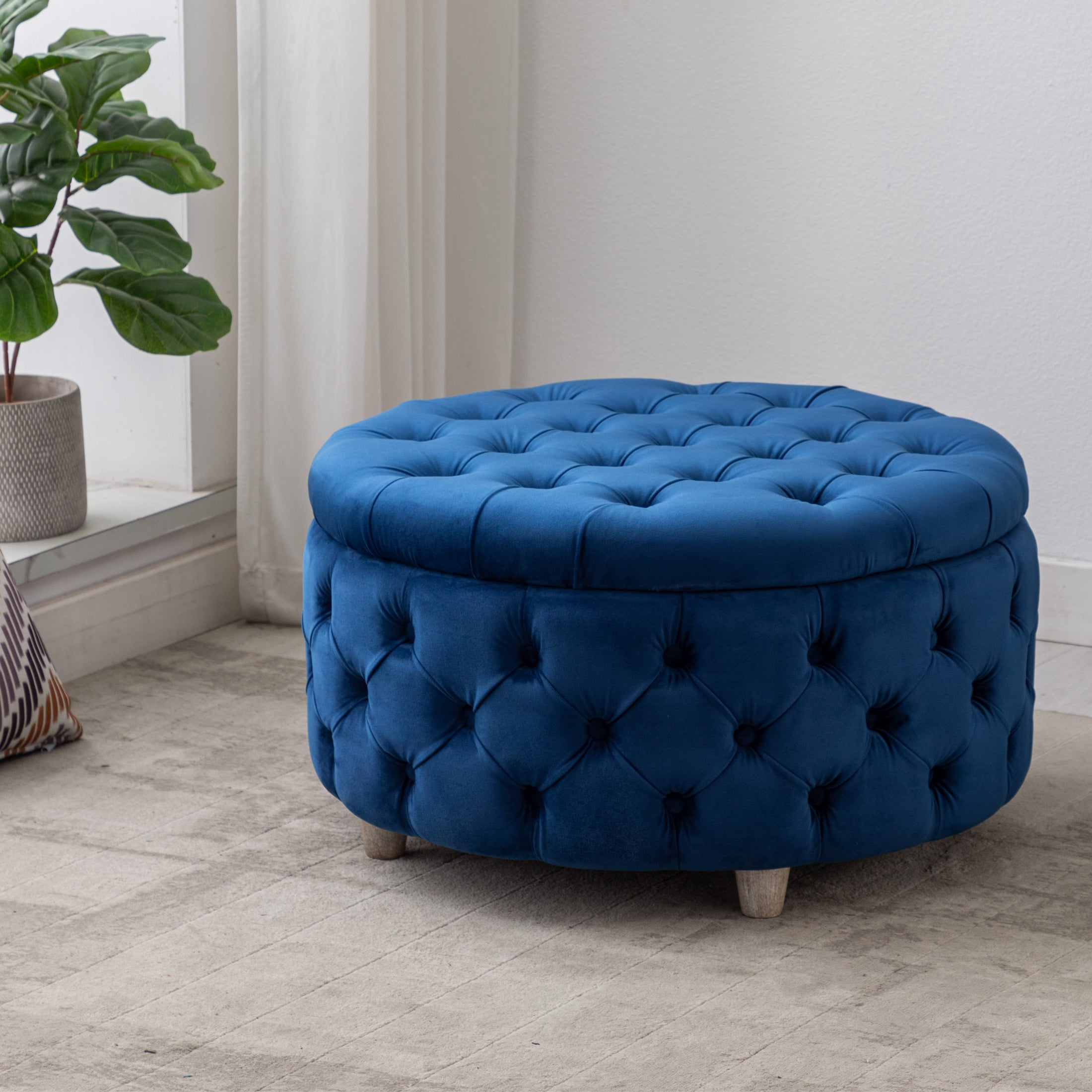 Hank Round Velvet Tufted Storage Ottoman