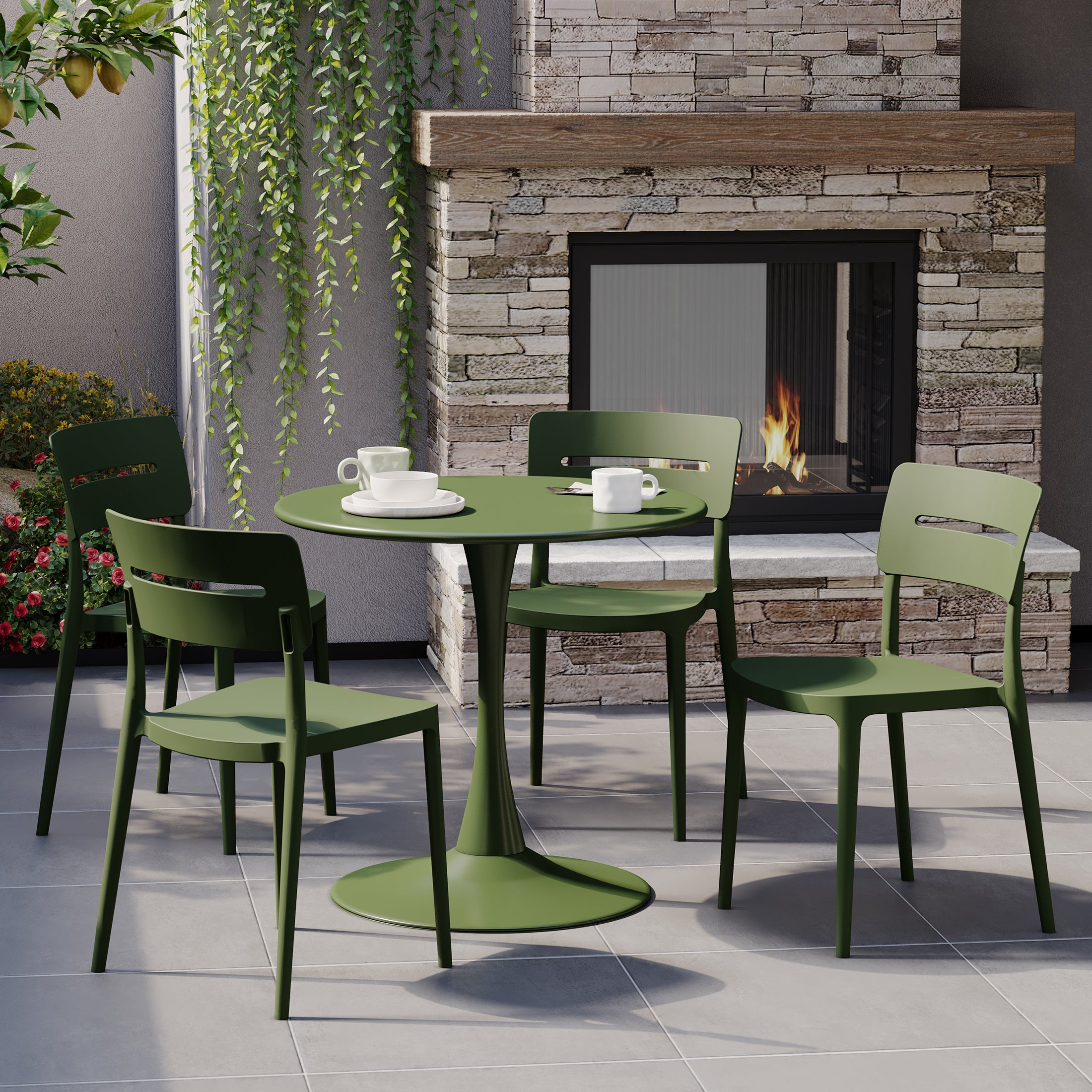 Sunshine 5-Piece Outdoor Indoor Round Metal Patio Dining Table Set With Stackable Patio Chairs