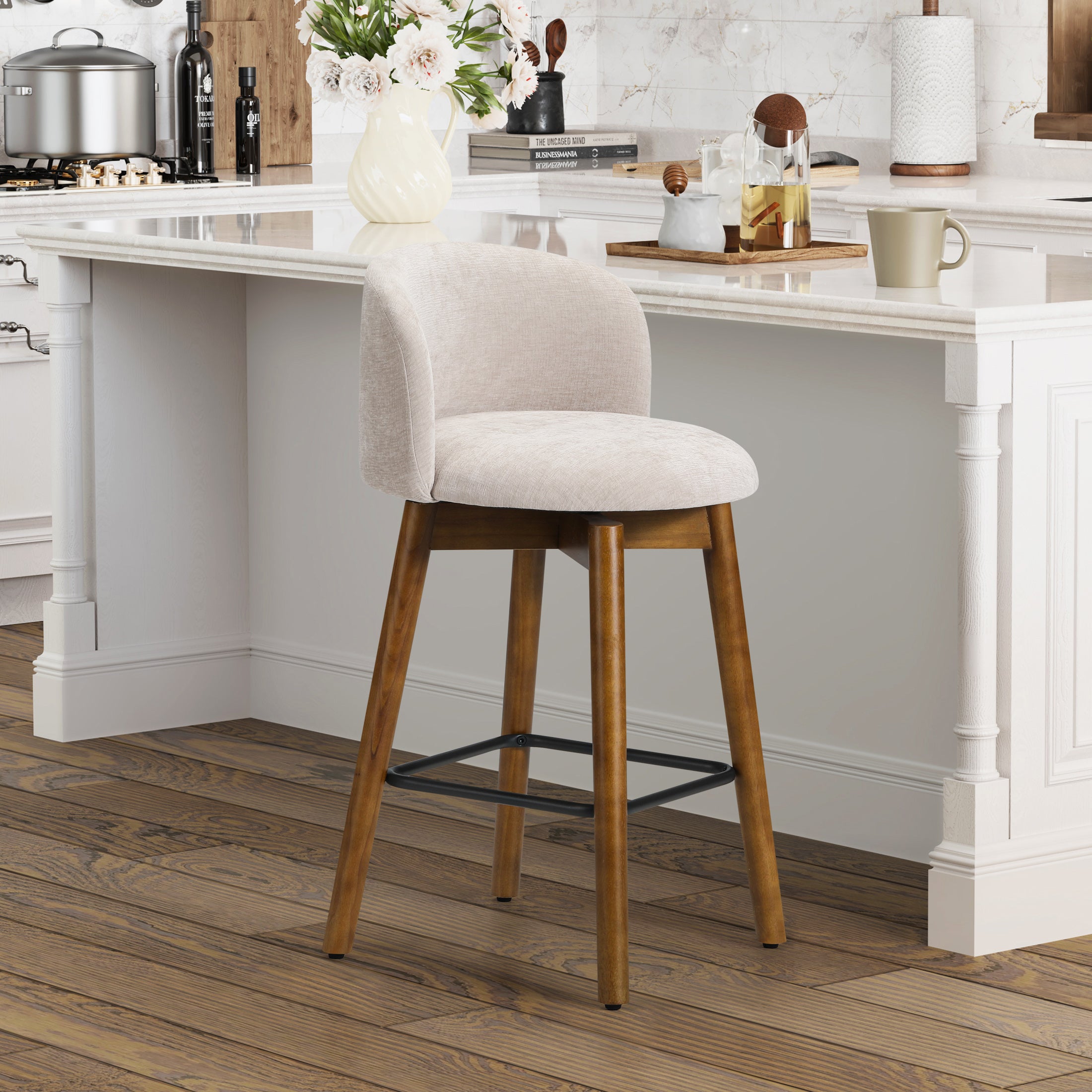 Danburry Modern Chenille Upholstered 26" Counter Height Swivel Bar Stool