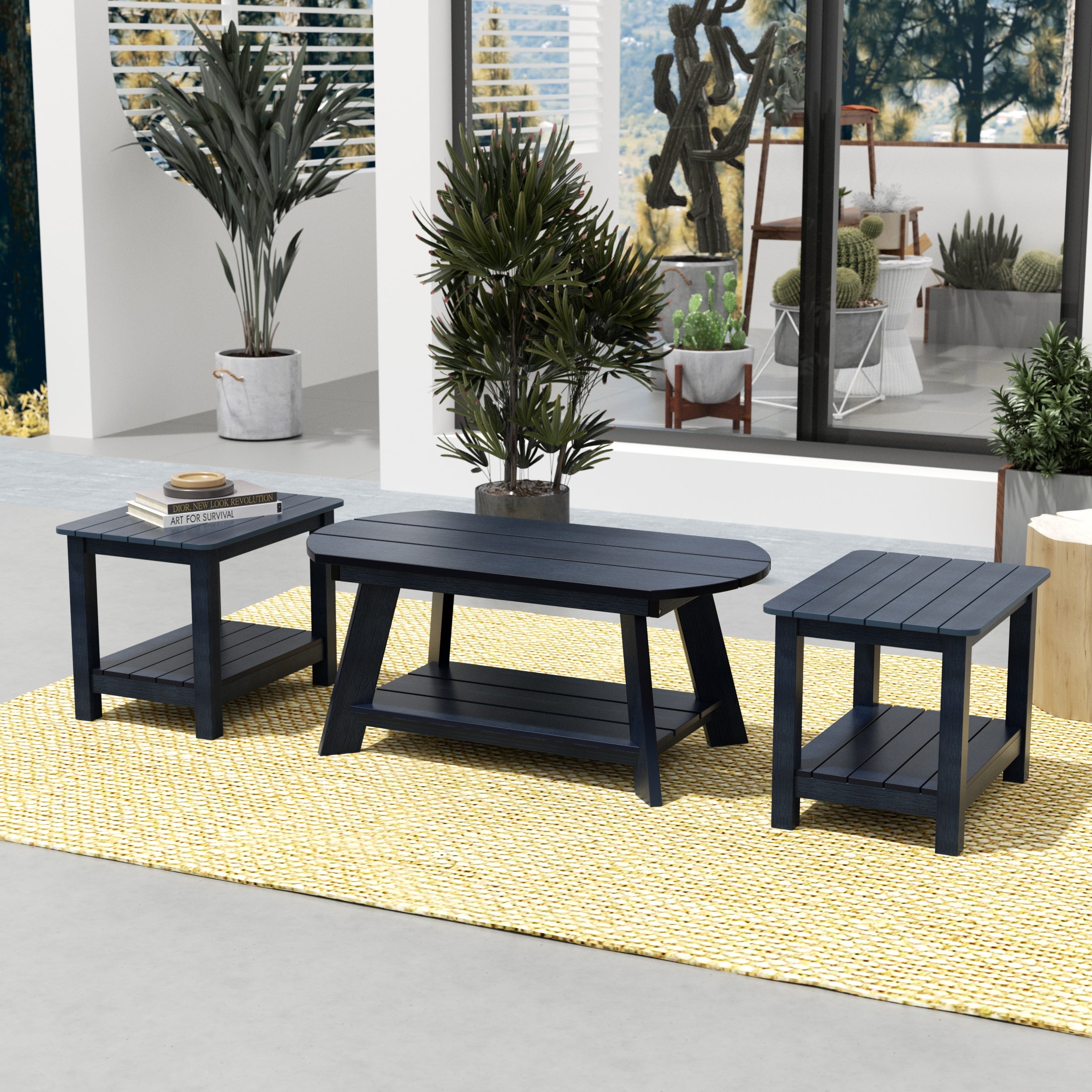 Florence 3-Piece HIPS Outdoor Adirondack Coffee Table and Two Side Table Set