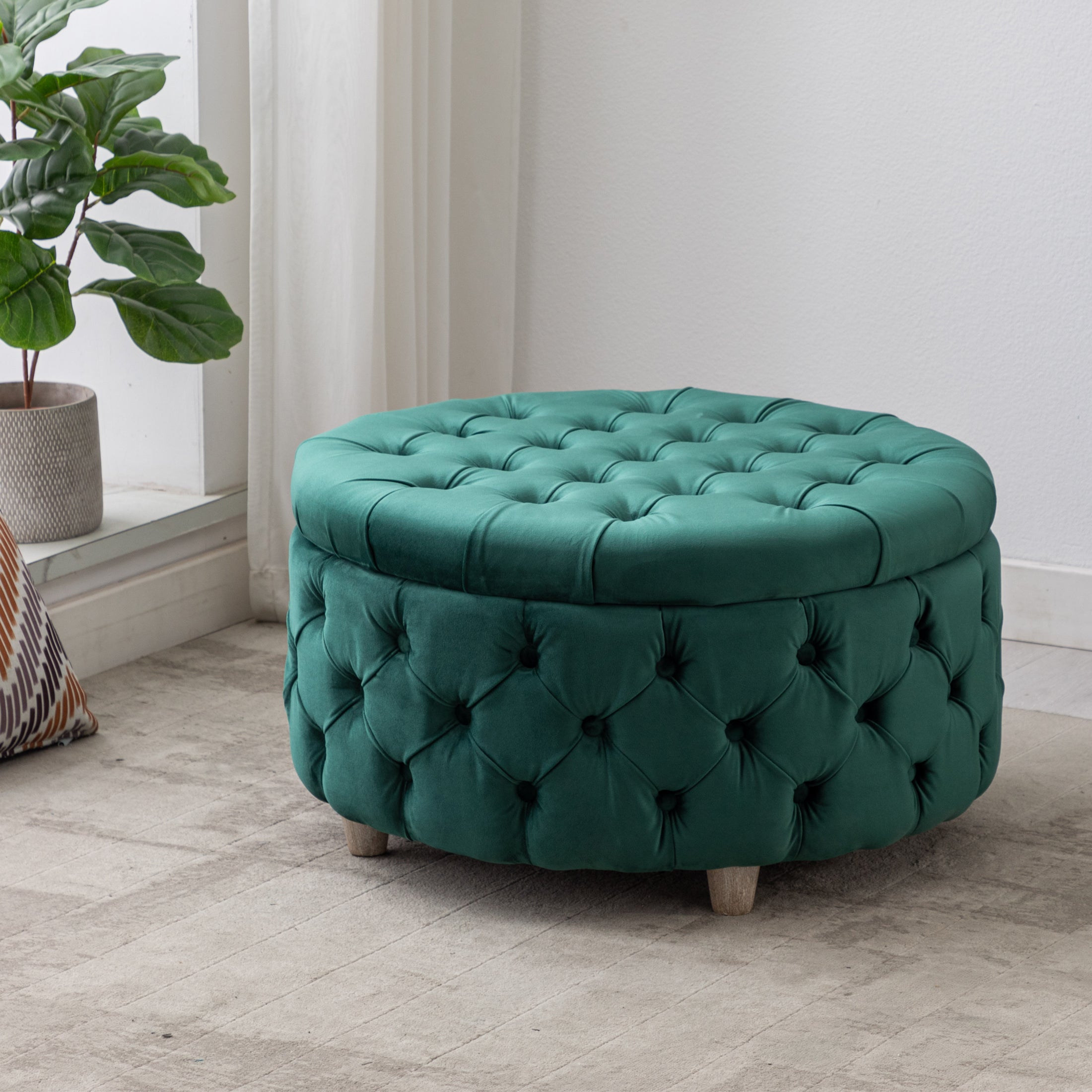 Hank Round Velvet Tufted Storage Ottoman
