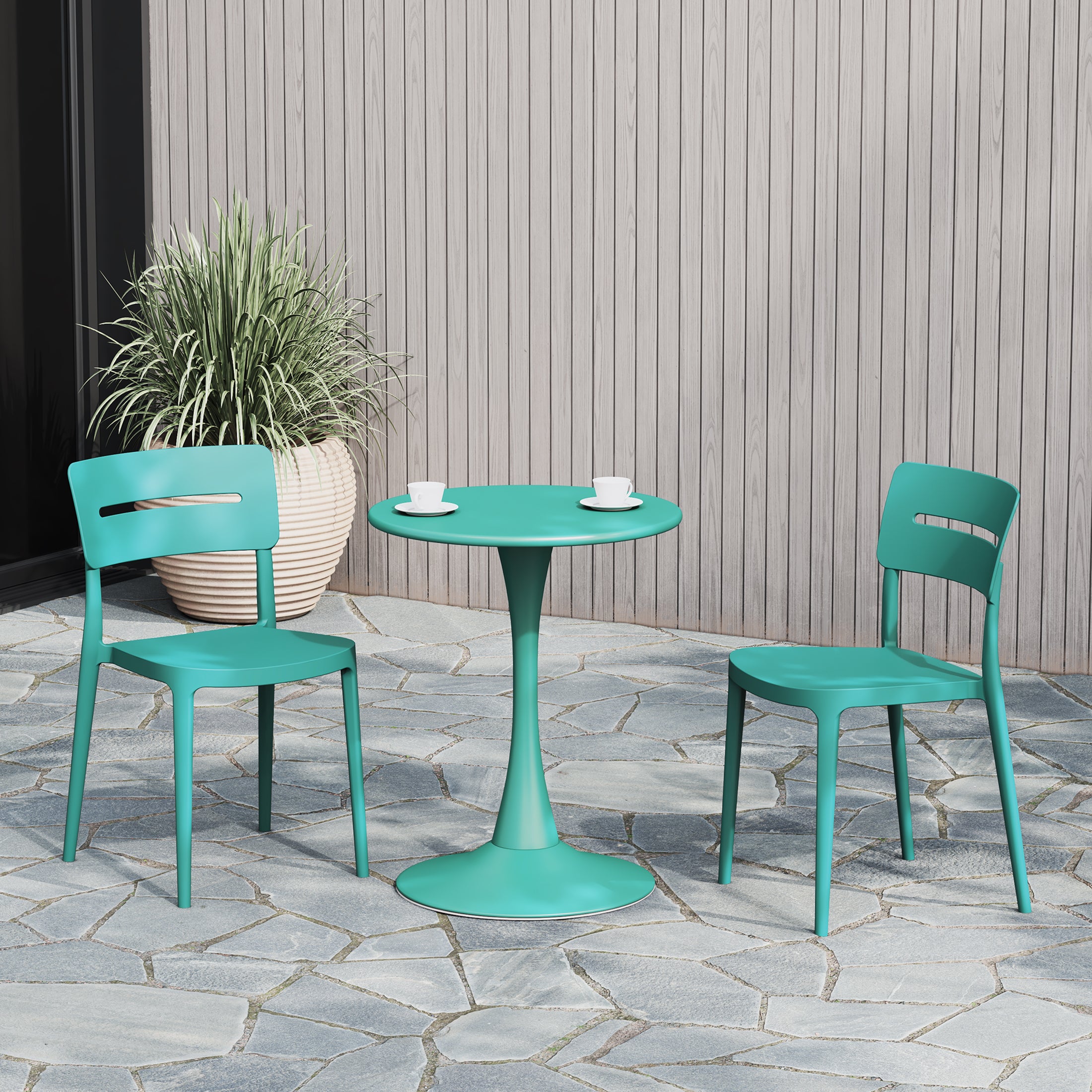 Sunshine 3-Piece Outdoor Round Metal Patio Dining Table Set With Stackable Patio Chairs