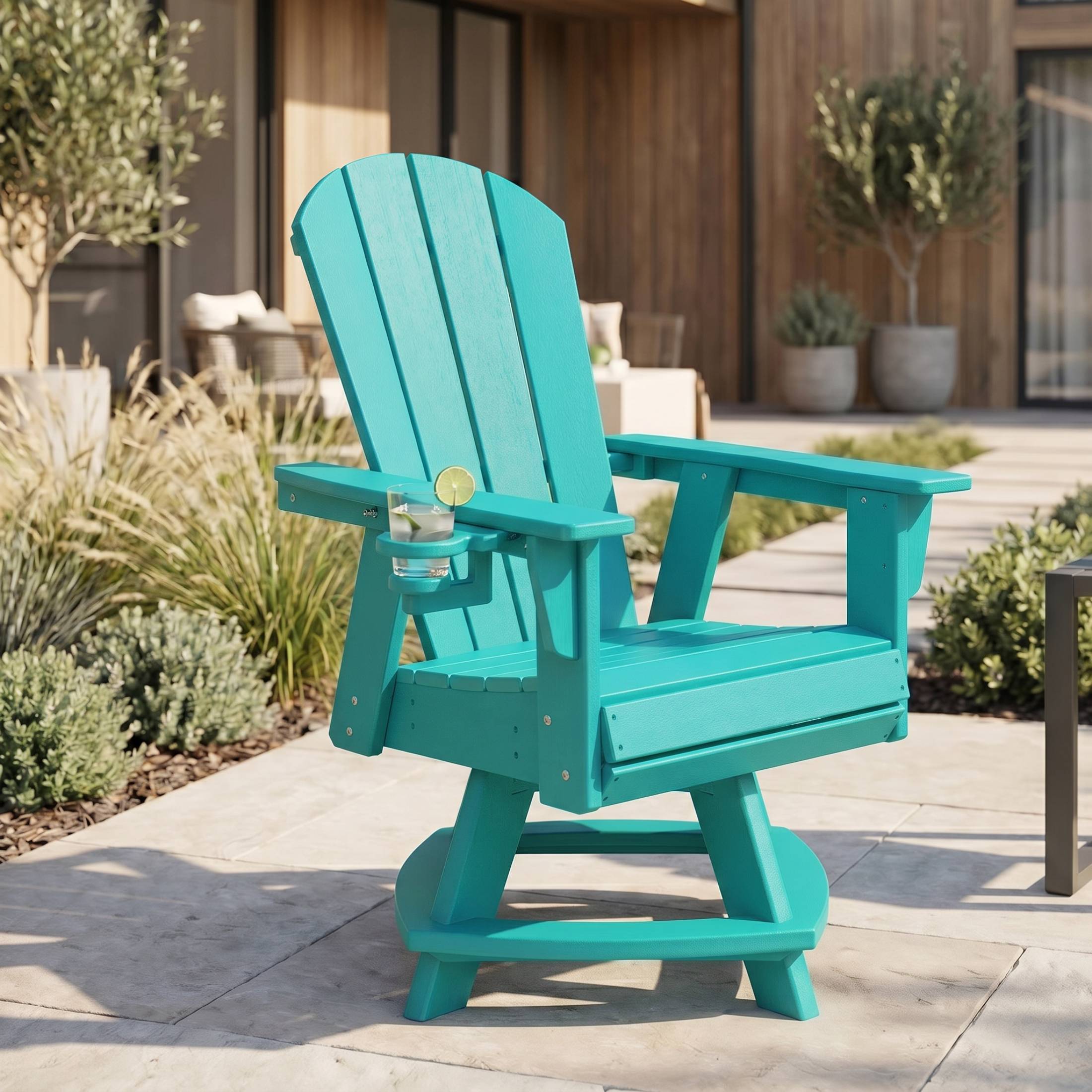 Paradise Outdoor HDPE Swivel Adirondack Patio Dining Chair With Cup Holder