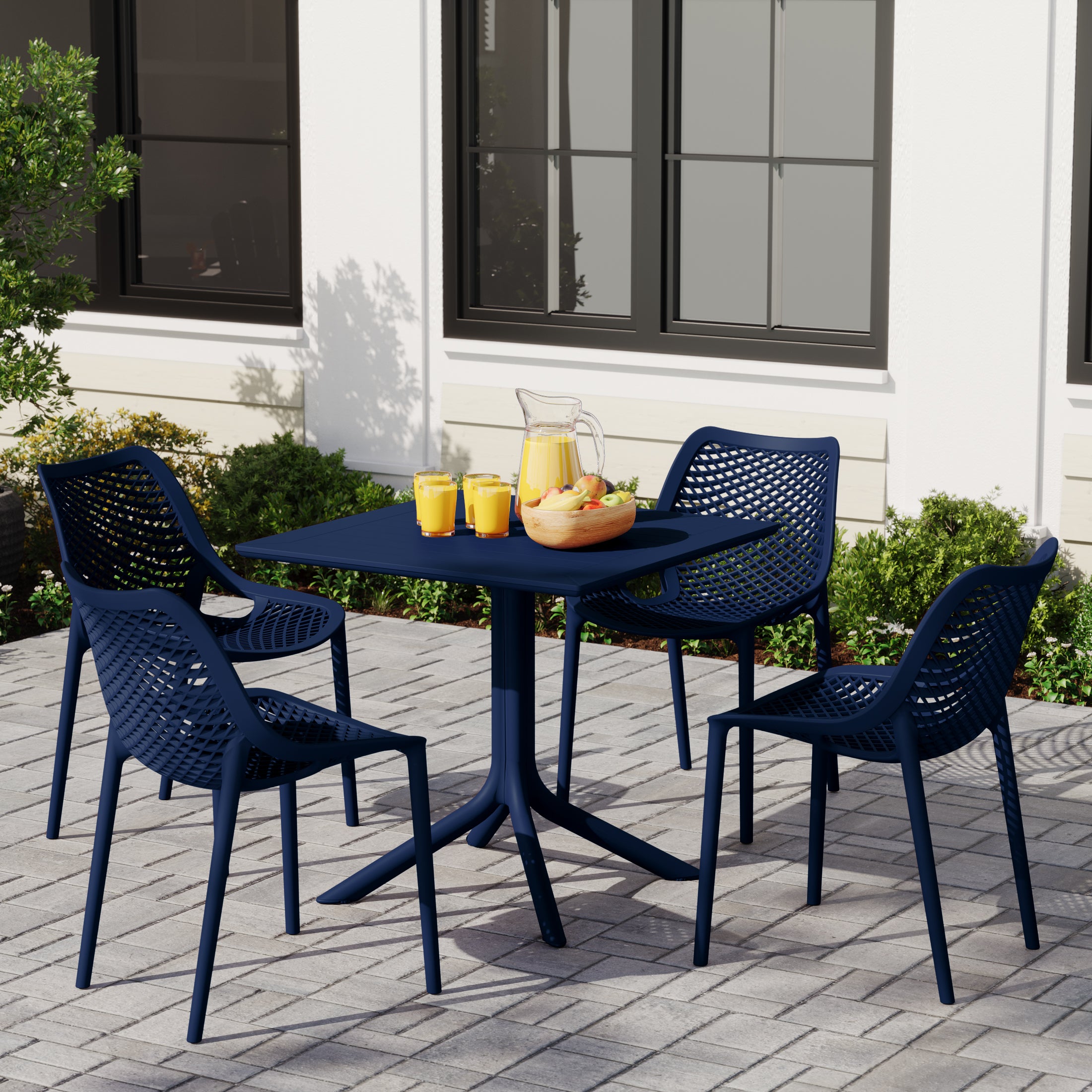 Sunshine 5-Piece Resin Square Patio Dining Table Set with Stackable Patio Dining Chairs