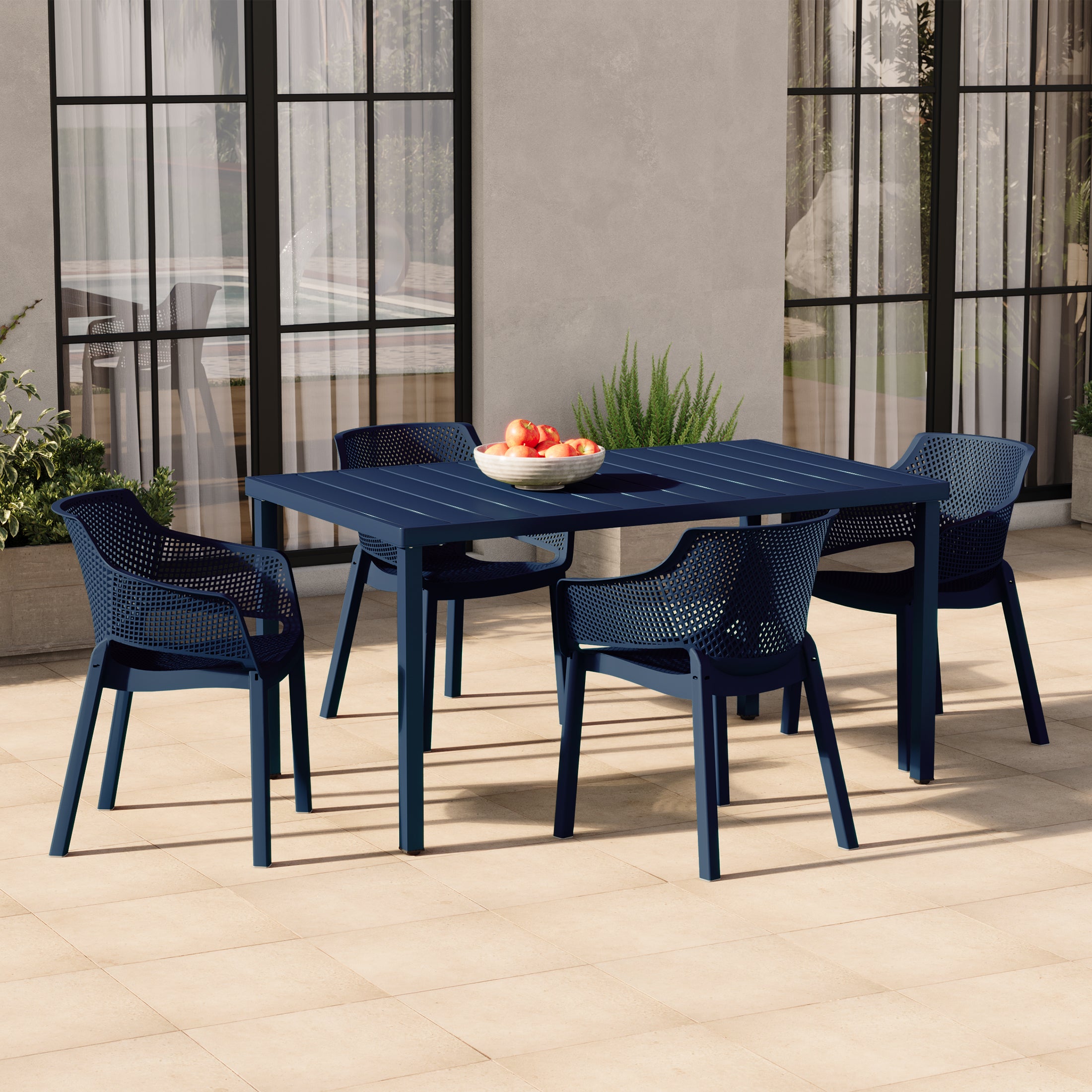 Sunshine Outdoor Modern Stackable Plastic Resin Patio Dining Armchair (Set of 4)