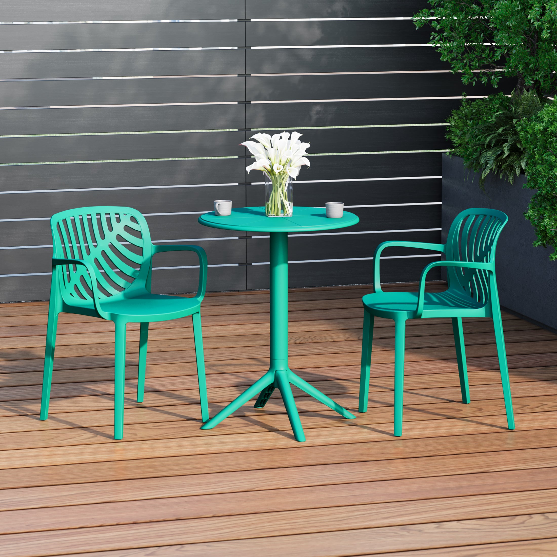 Sunshine 3-Piece Outdoor Resin Patio Bistro Table Set with Stackable Patio Dining Side Chairs For 2