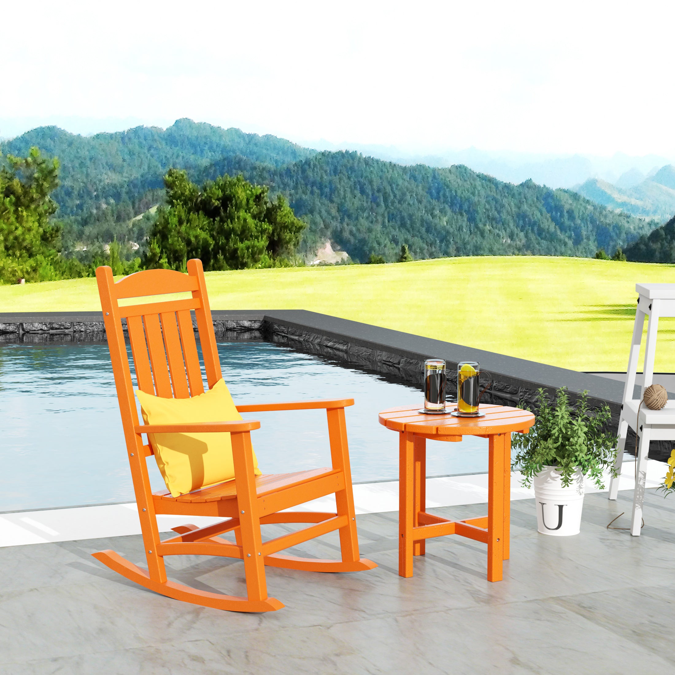 Paradise Outdoor Patio Porch Rocking Chair with Side Table Set
