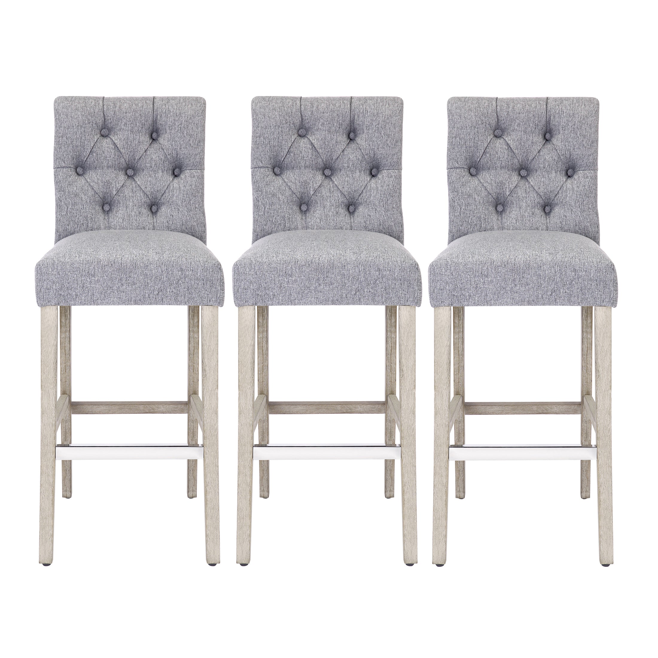 Bellmount 29" Upholstered Wood Bar Stool with Tufted Back (Set of 3)