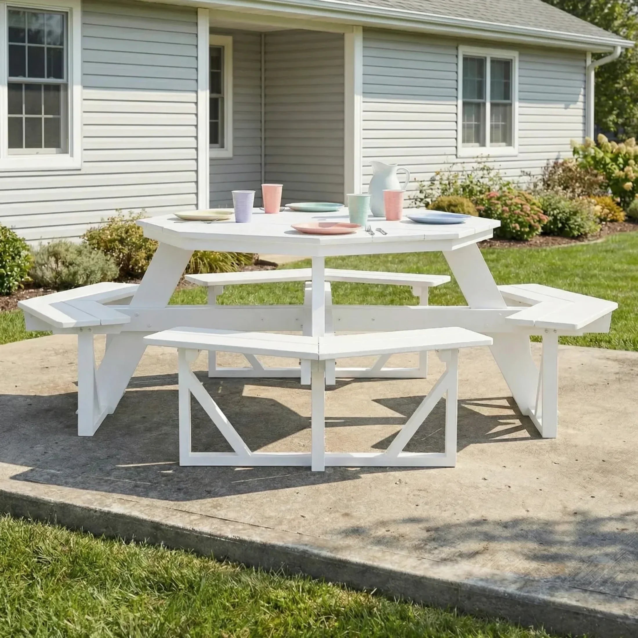 Macon Outdoor 48" HDPE 8-Person Patio Octagon Picnic Table