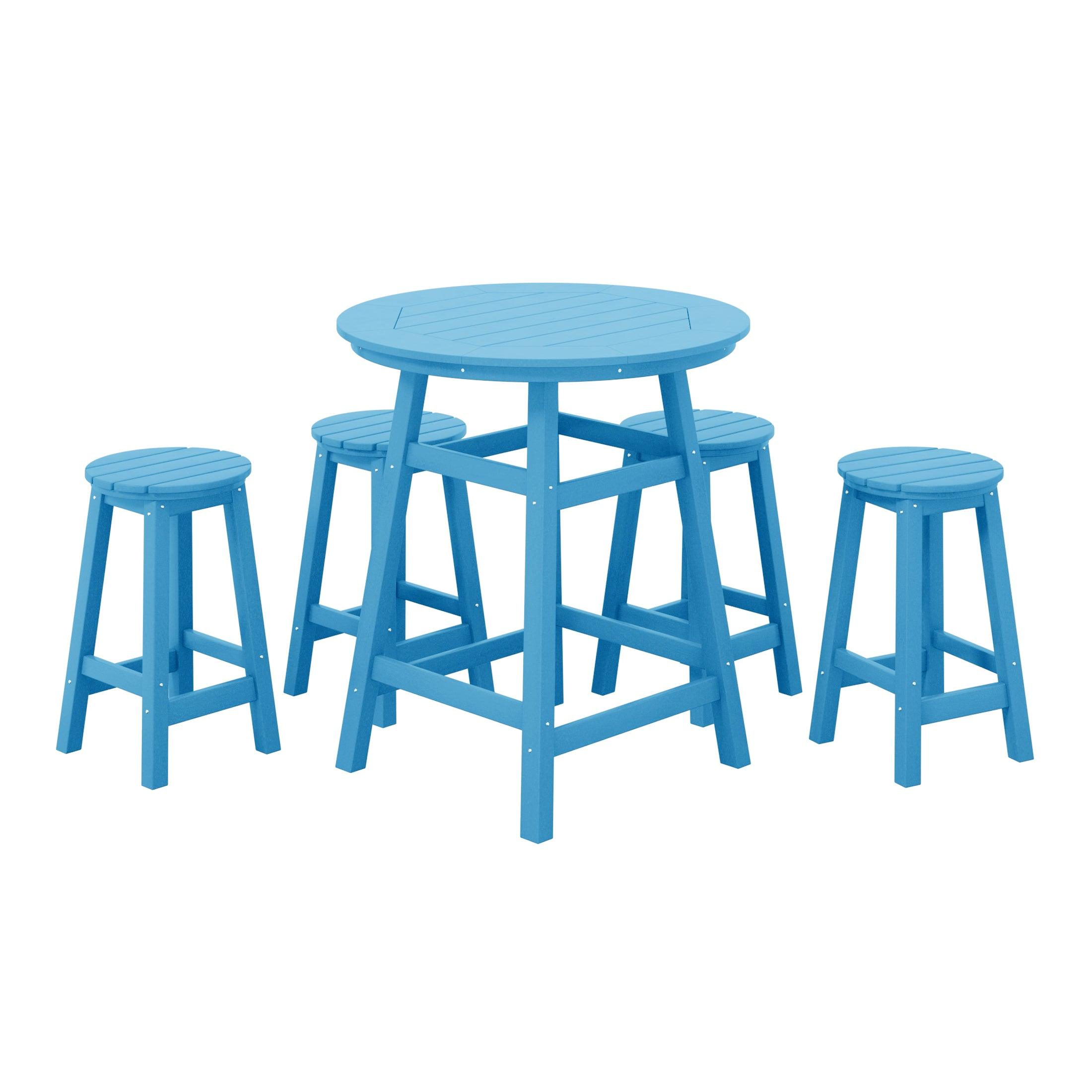 Paradise 5-Piece HDPE Outdoor Patio Bar Dining Set With Counter Height Bar Stools - Costaelm