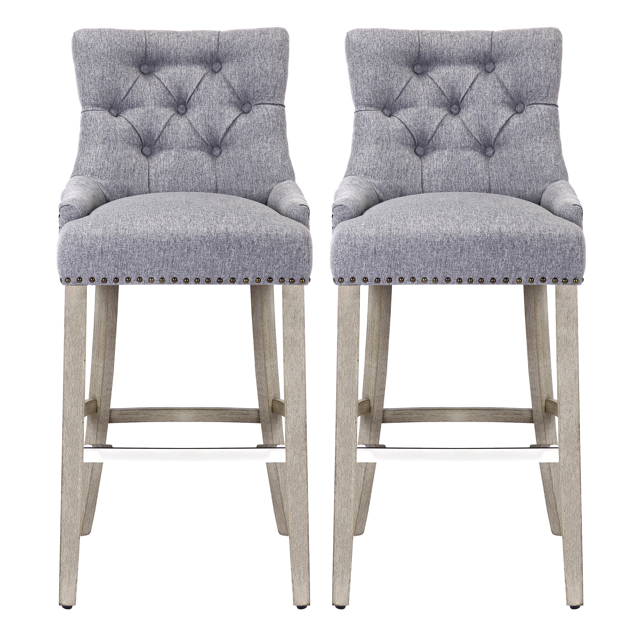 Bellmount 29" Upholstered Wood Bar Stool with Tufted Back (Set of 2)