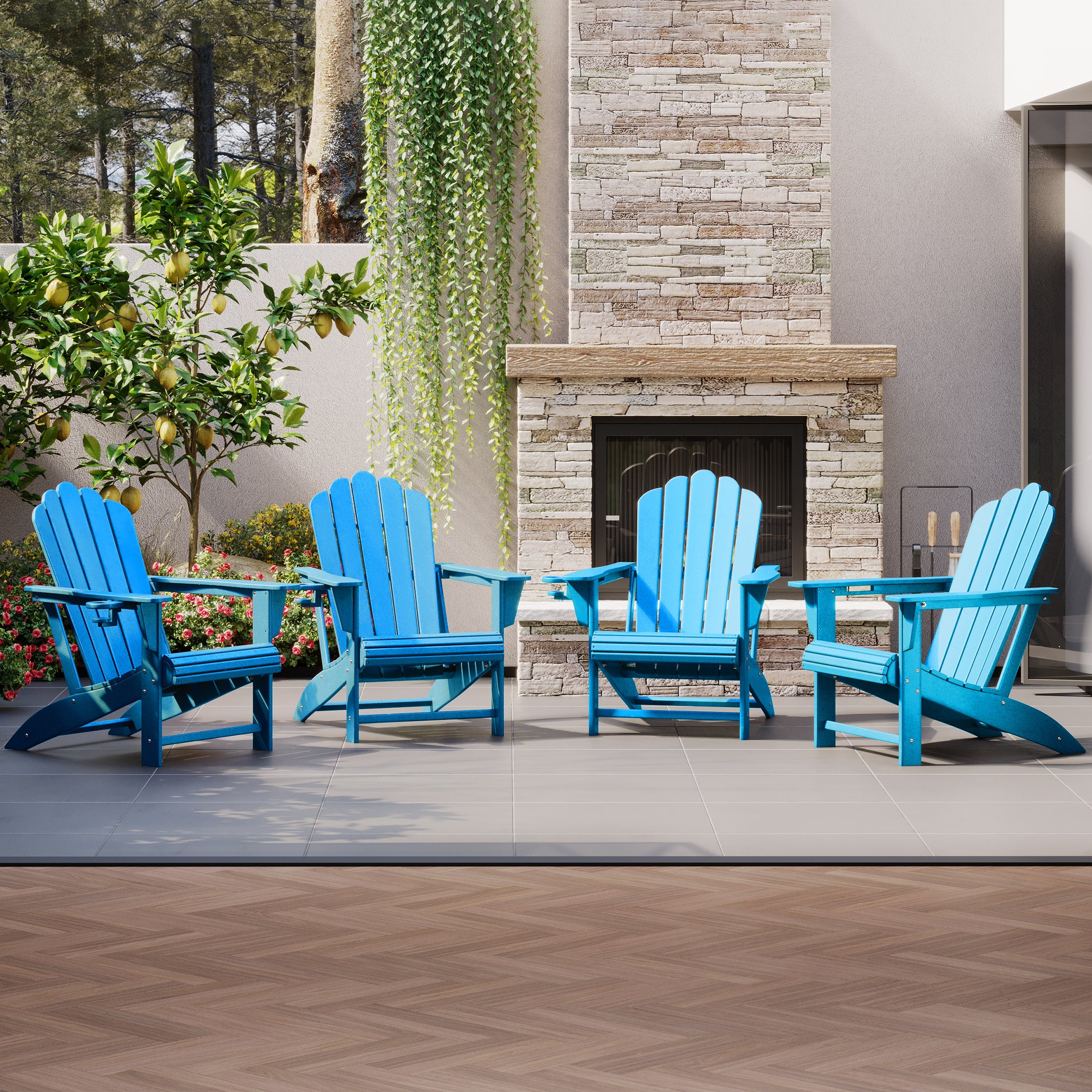 Lakeview Outdoor Patio HDPE Adirondack Chairs With Cup Holders (Set of 4)